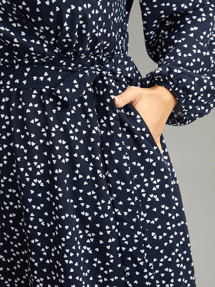 Heart Print Belted Surplice Neck Dress - Image 6