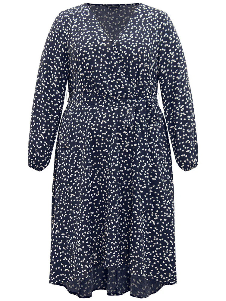 Heart Print Belted Surplice Neck Dress - Image 7