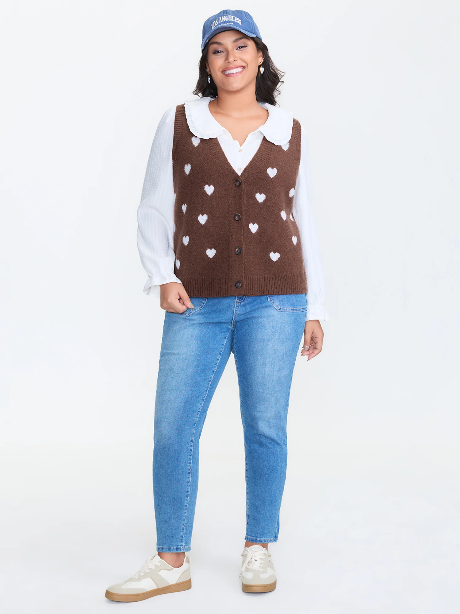 Heart Print Button Front Cardigan Vest - Image 2