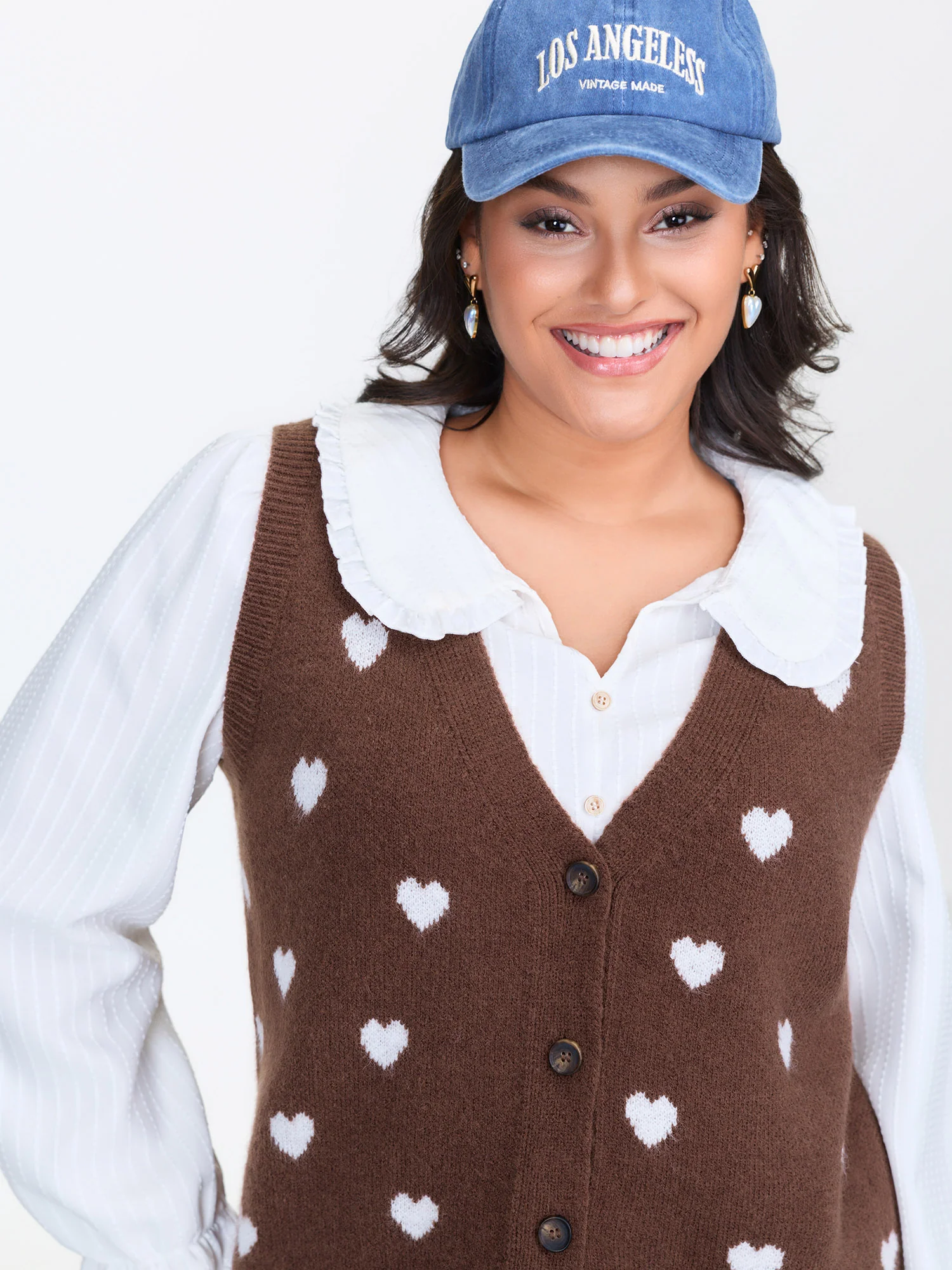Heart Print Button Front Cardigan Vest - Image 3