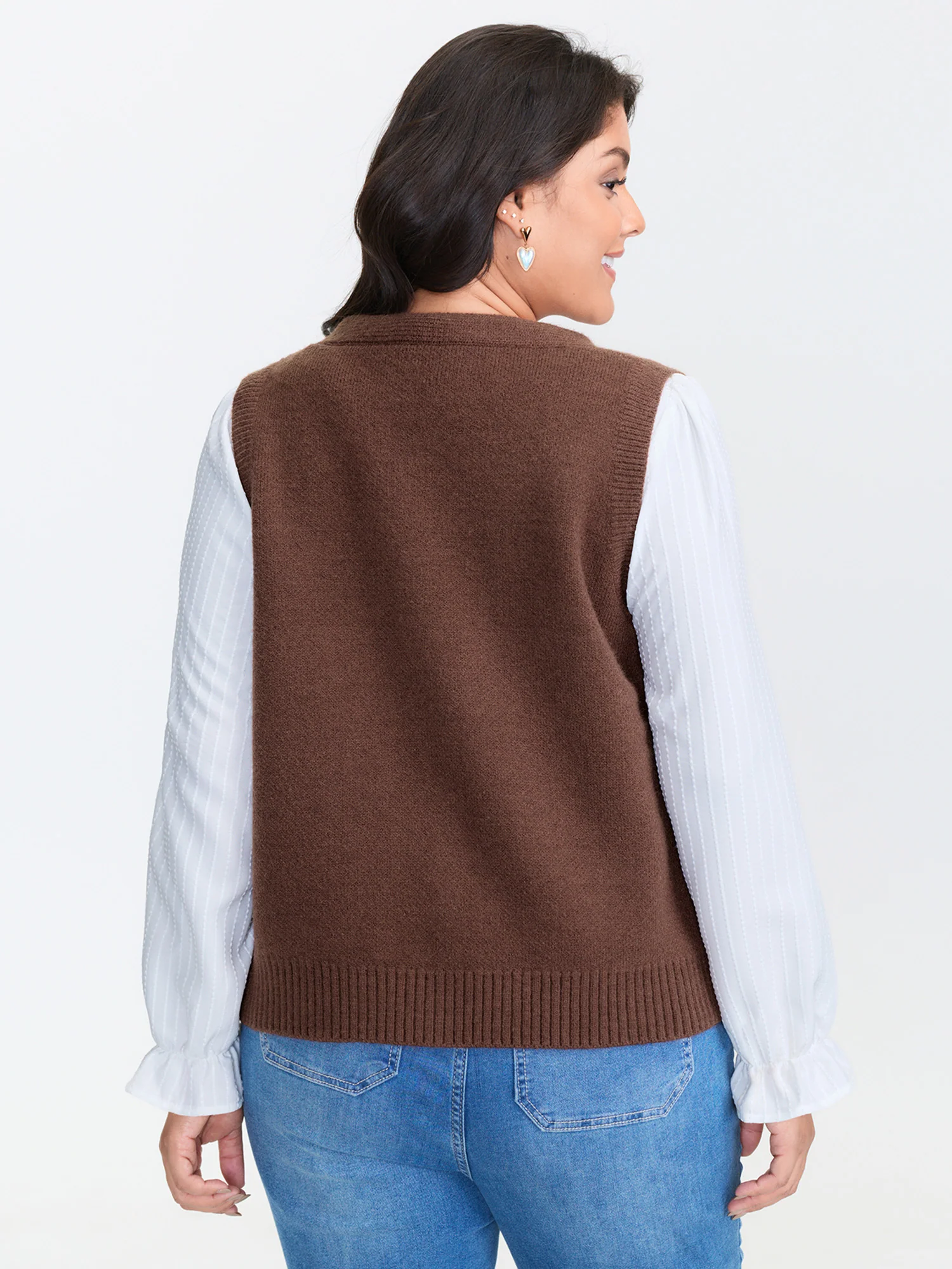Heart Print Button Front Cardigan Vest - Image 4