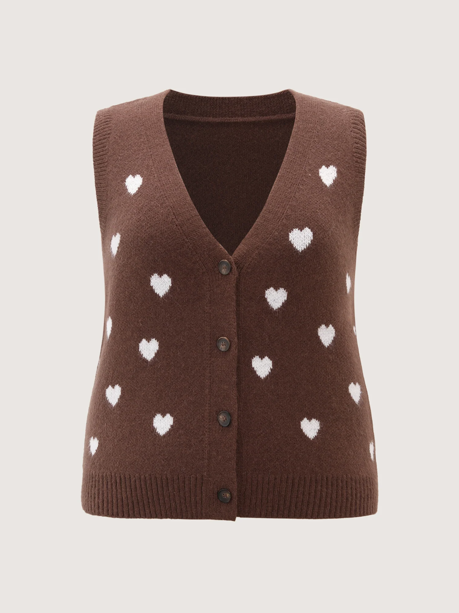 Heart Print Button Front Cardigan Vest - Image 7