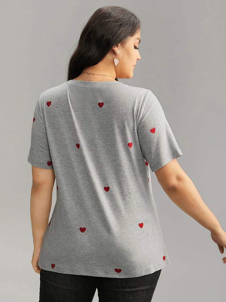 Heart Print Crew Neck T-shirt - Image 2