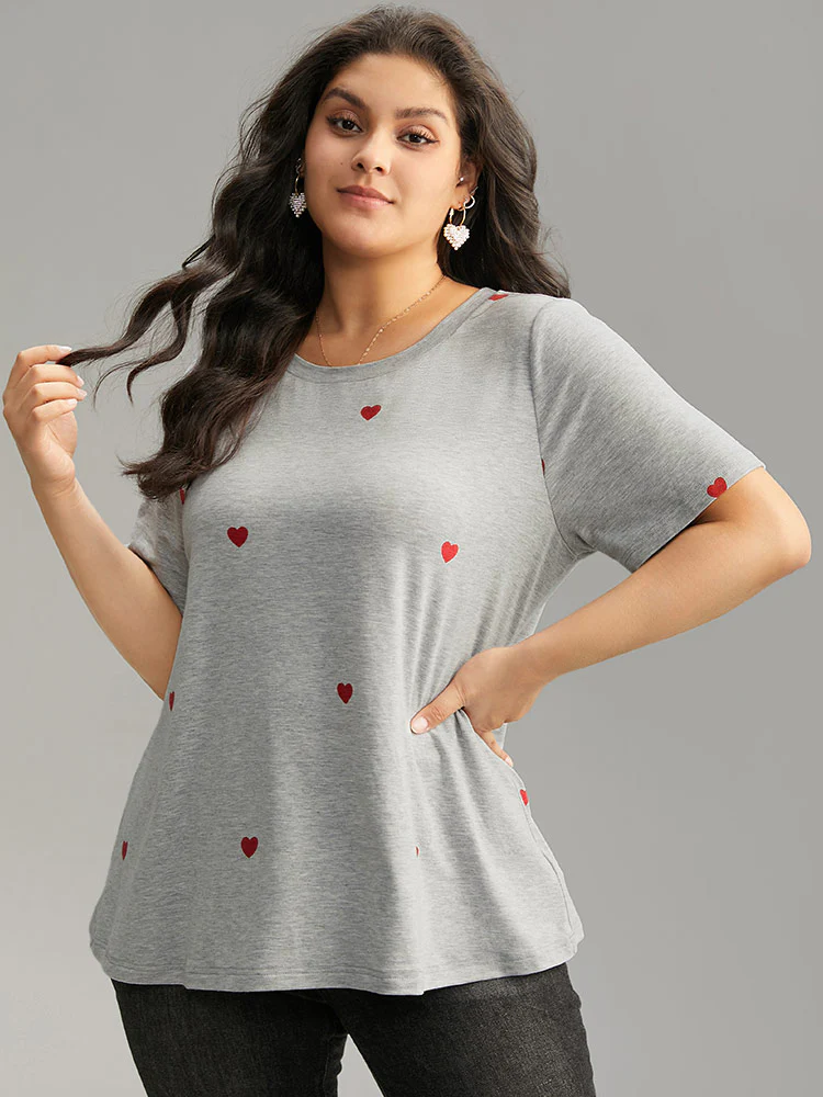 Heart Print Crew Neck T-shirt - Image 3