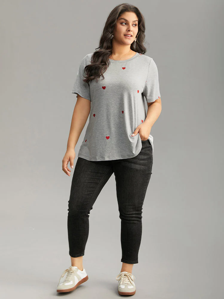 Heart Print Crew Neck T-shirt - Image 4
