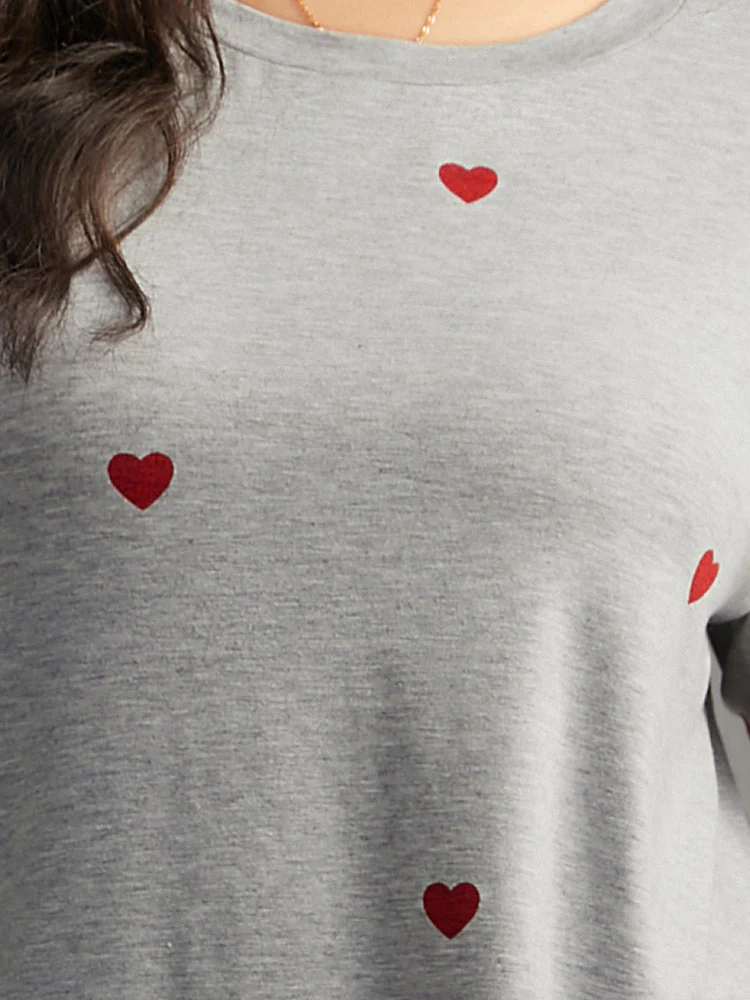 Heart Print Crew Neck T-shirt - Image 5