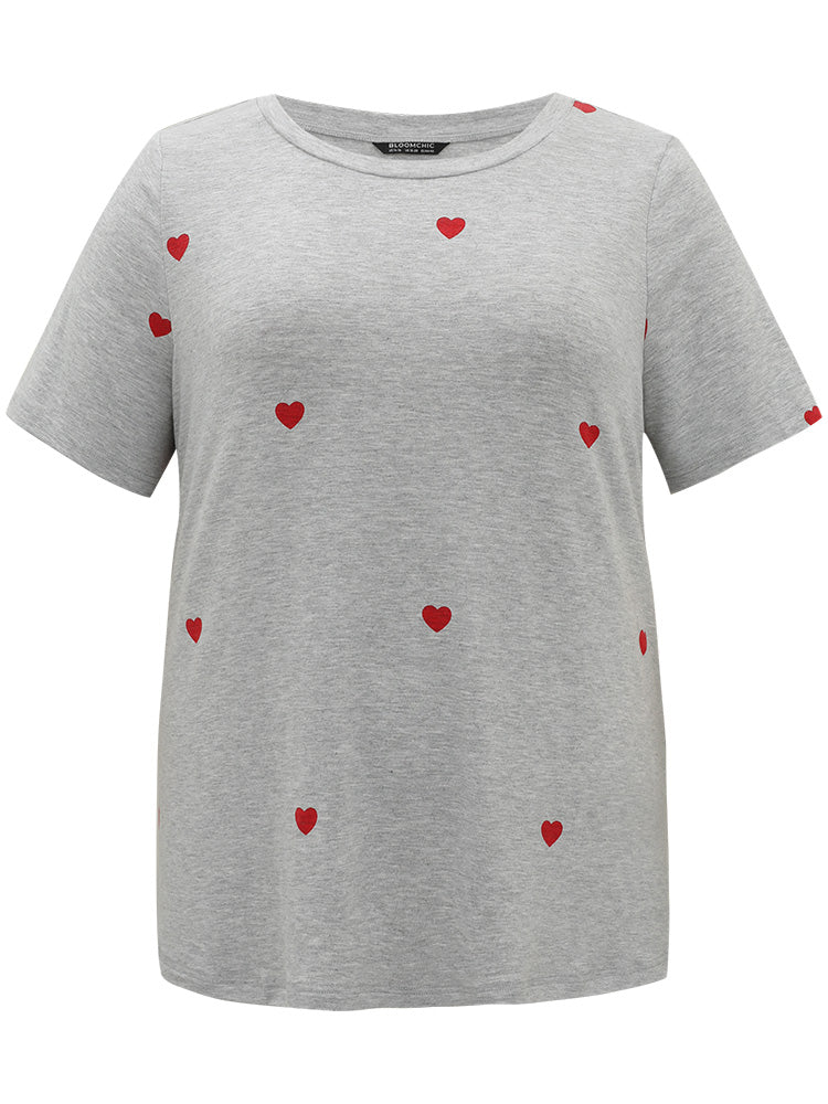 Heart Print Crew Neck T-shirt - Image 6