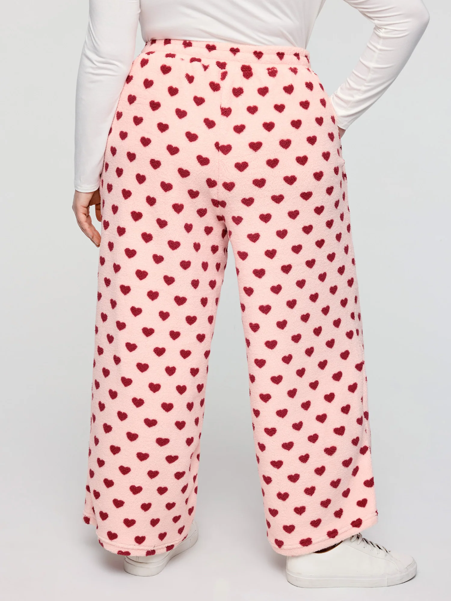 Heart Print Fleece Drawstring Waist Pajama Bottoms - Image 6