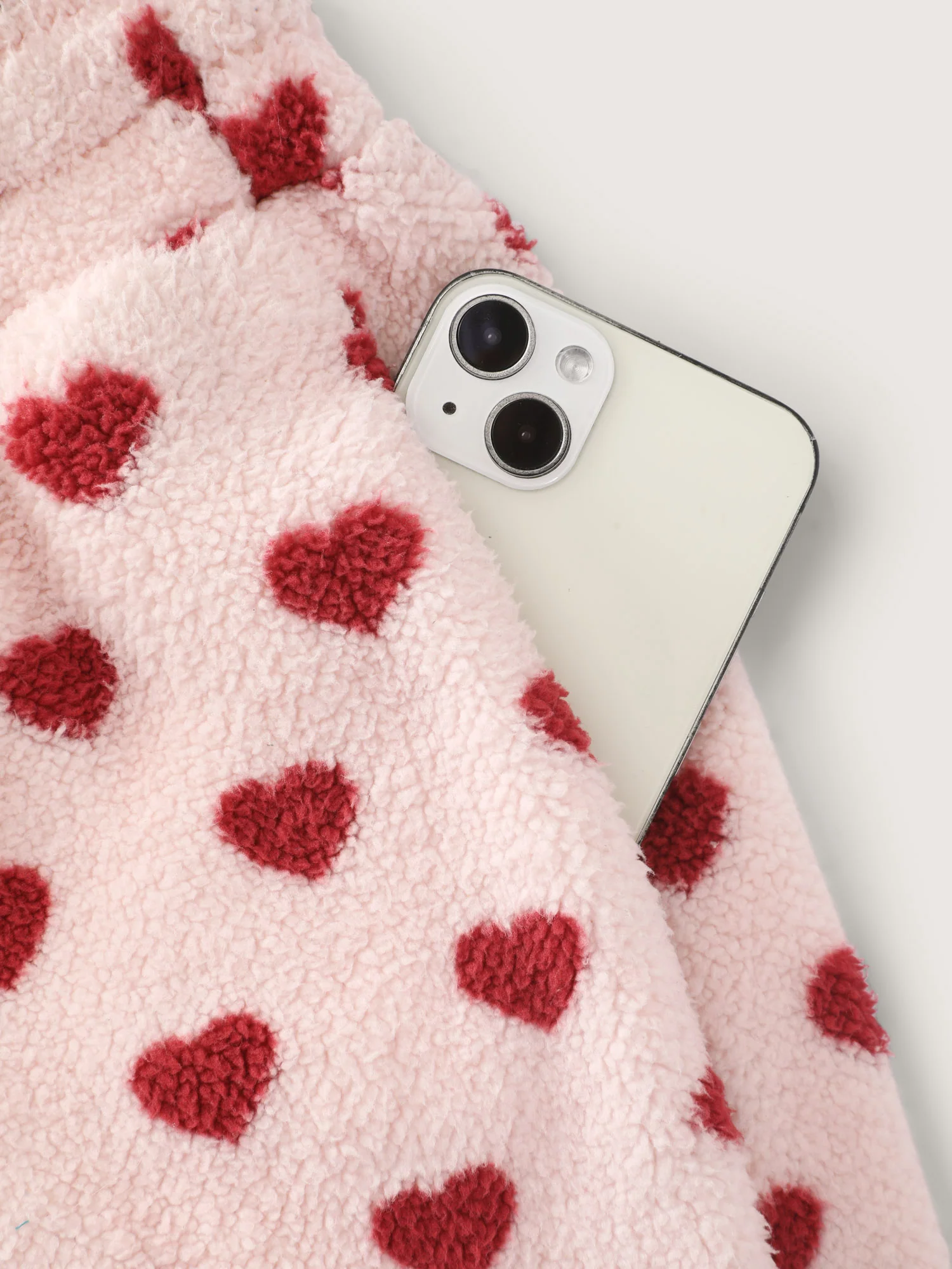 Heart Print Fleece Drawstring Waist Pajama Bottoms - Image 7