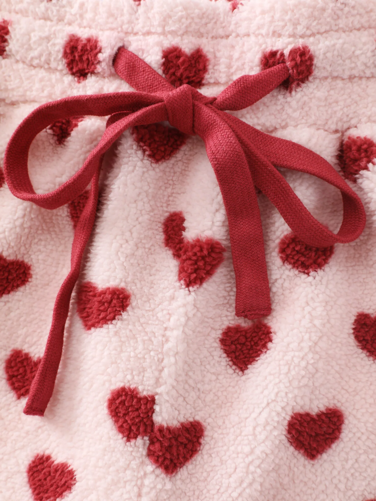 Heart Print Fleece Drawstring Waist Pajama Bottoms - Image 8