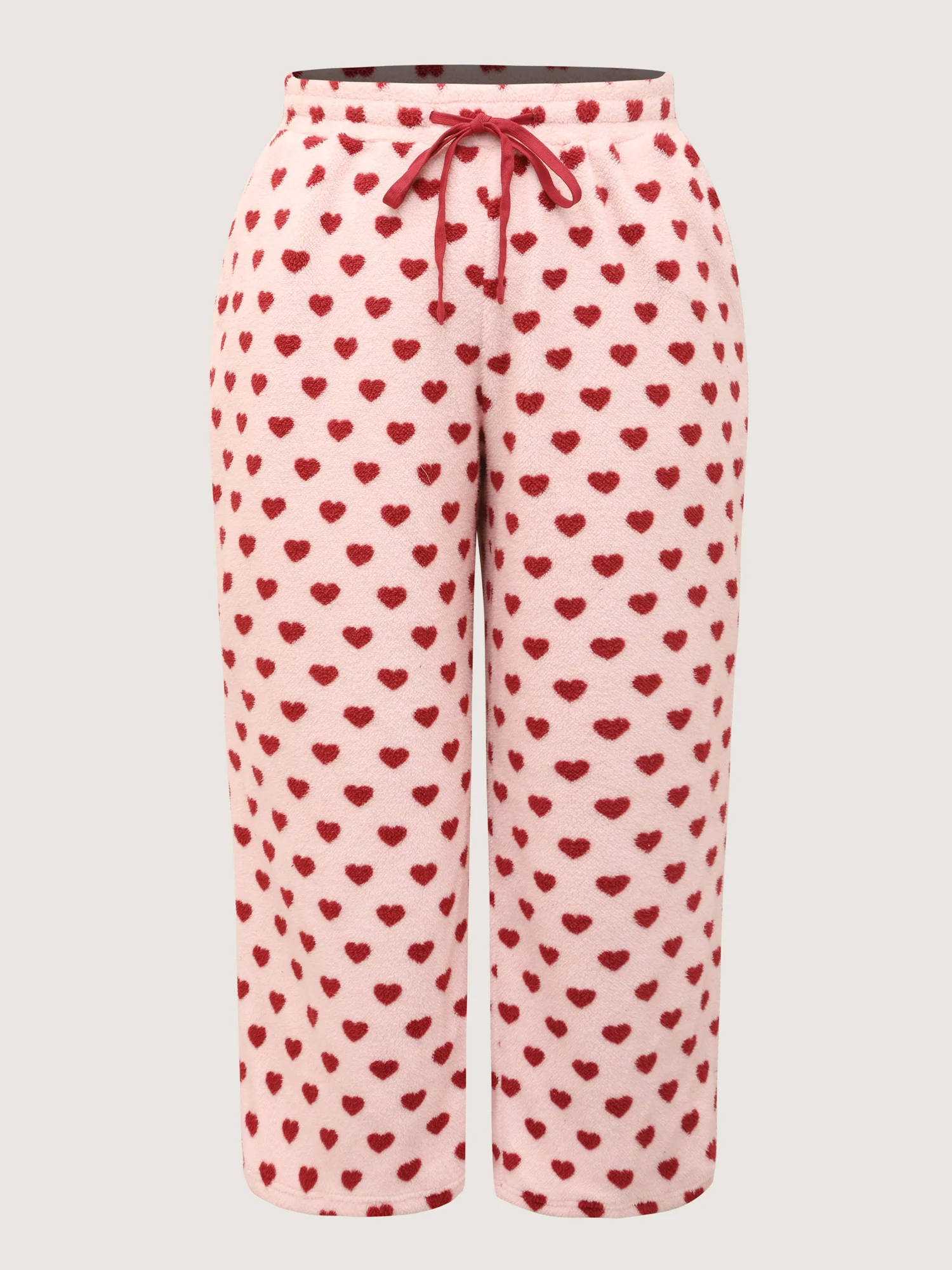 Heart Print Fleece Drawstring Waist Pajama Bottoms - Image 9