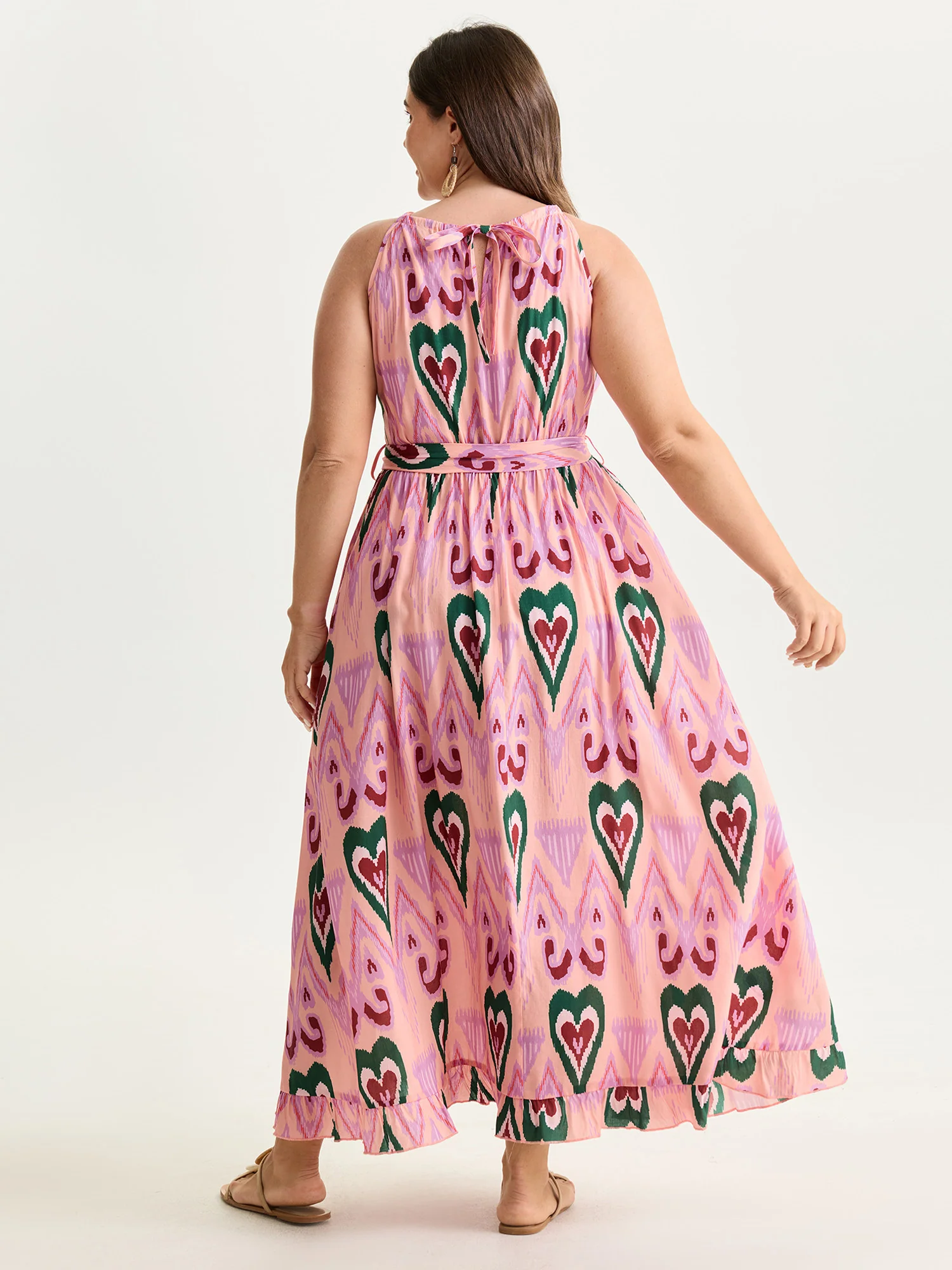 Heart Print Halter Neck Belted Maxi Dress - Image 4