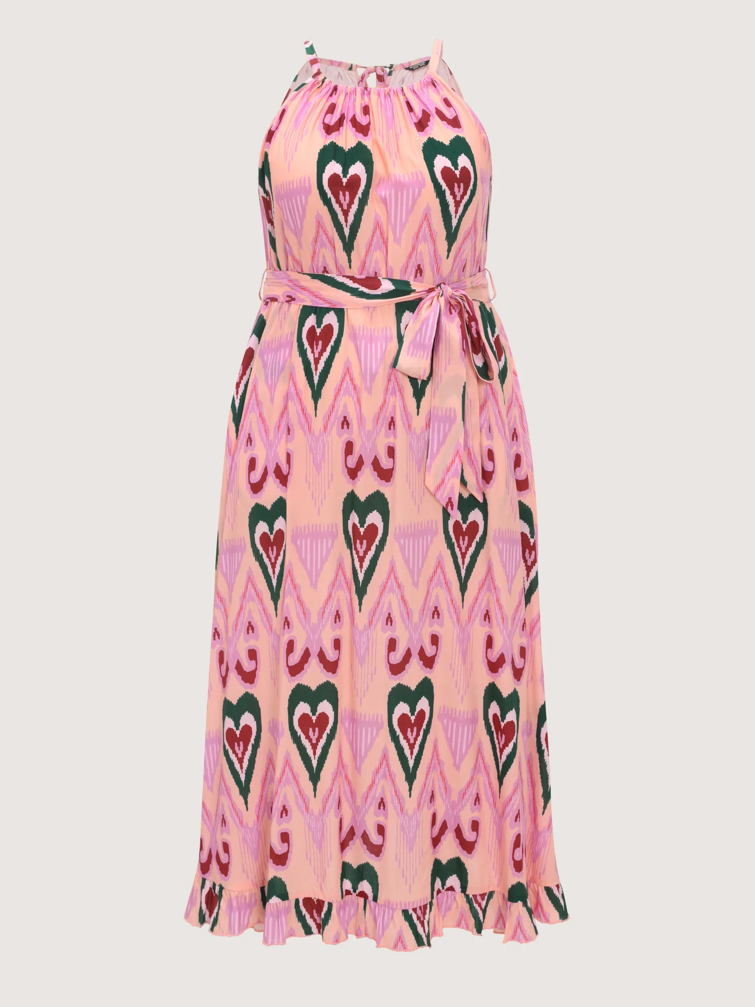 Heart Print Halter Neck Belted Maxi Dress - Image 7