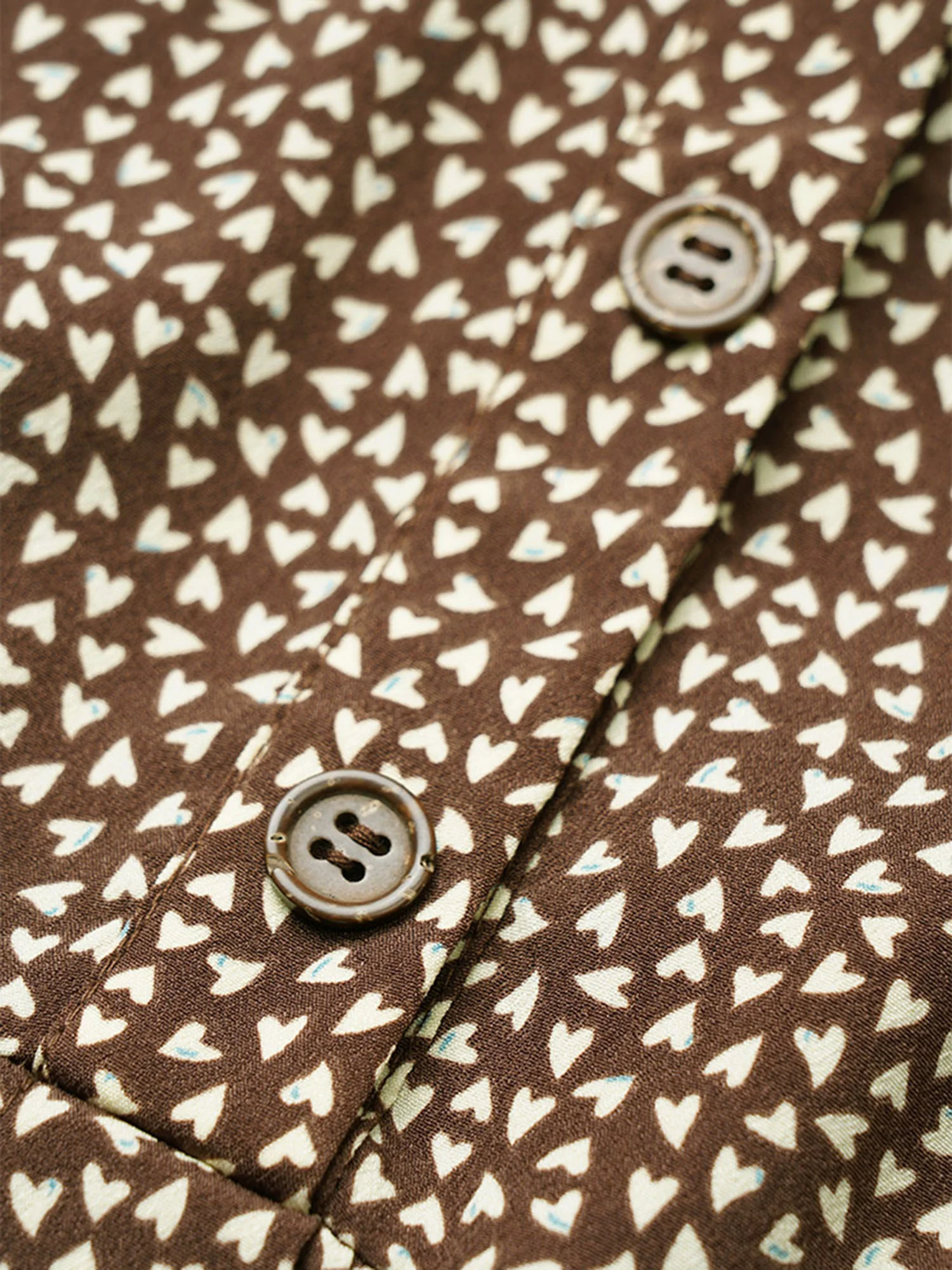 Heart Print Lapel Collar Button Detail Knee Dress - Image 5