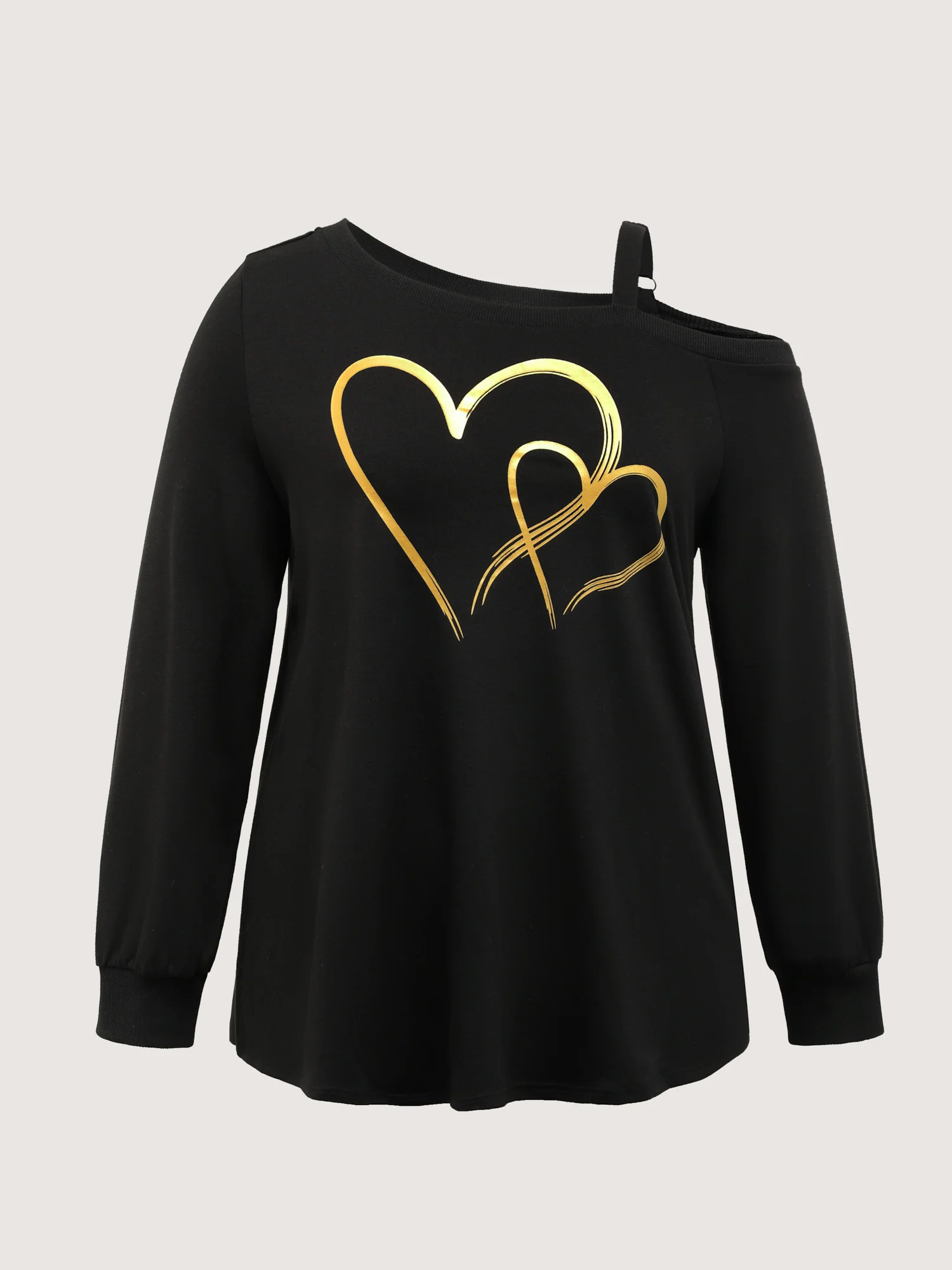 Heart Print Off-Shoulder Sweatshirt - Image 7