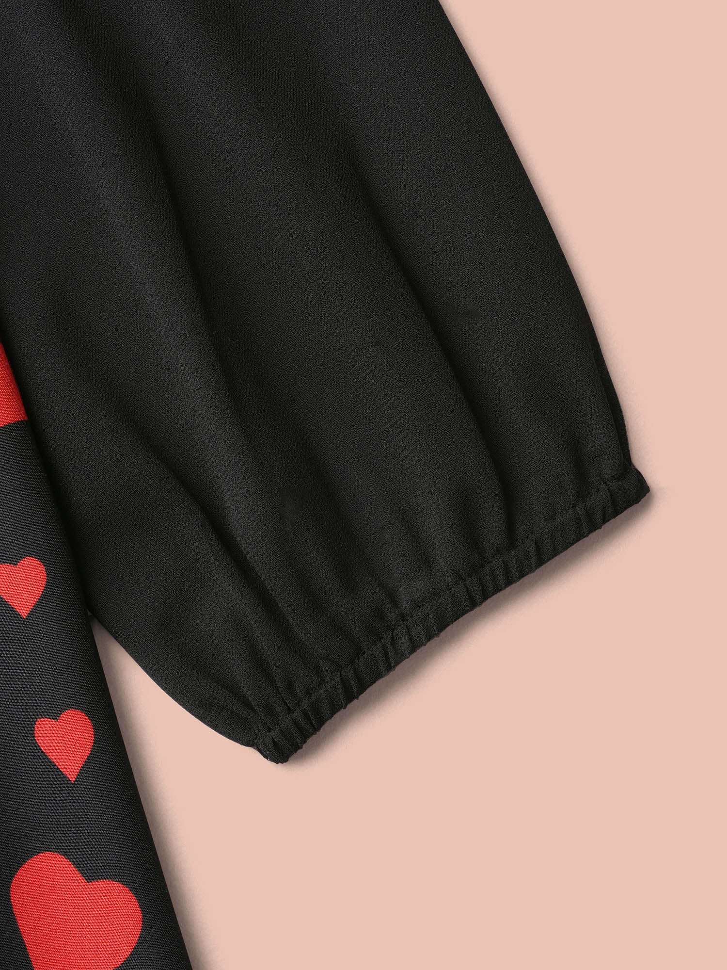 Heart Print Patchwork Waist-Tie Blouse - Image 8