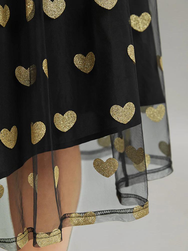 Heart Print Rib Knit Button Detail Off Shoulder Dress - Image 7