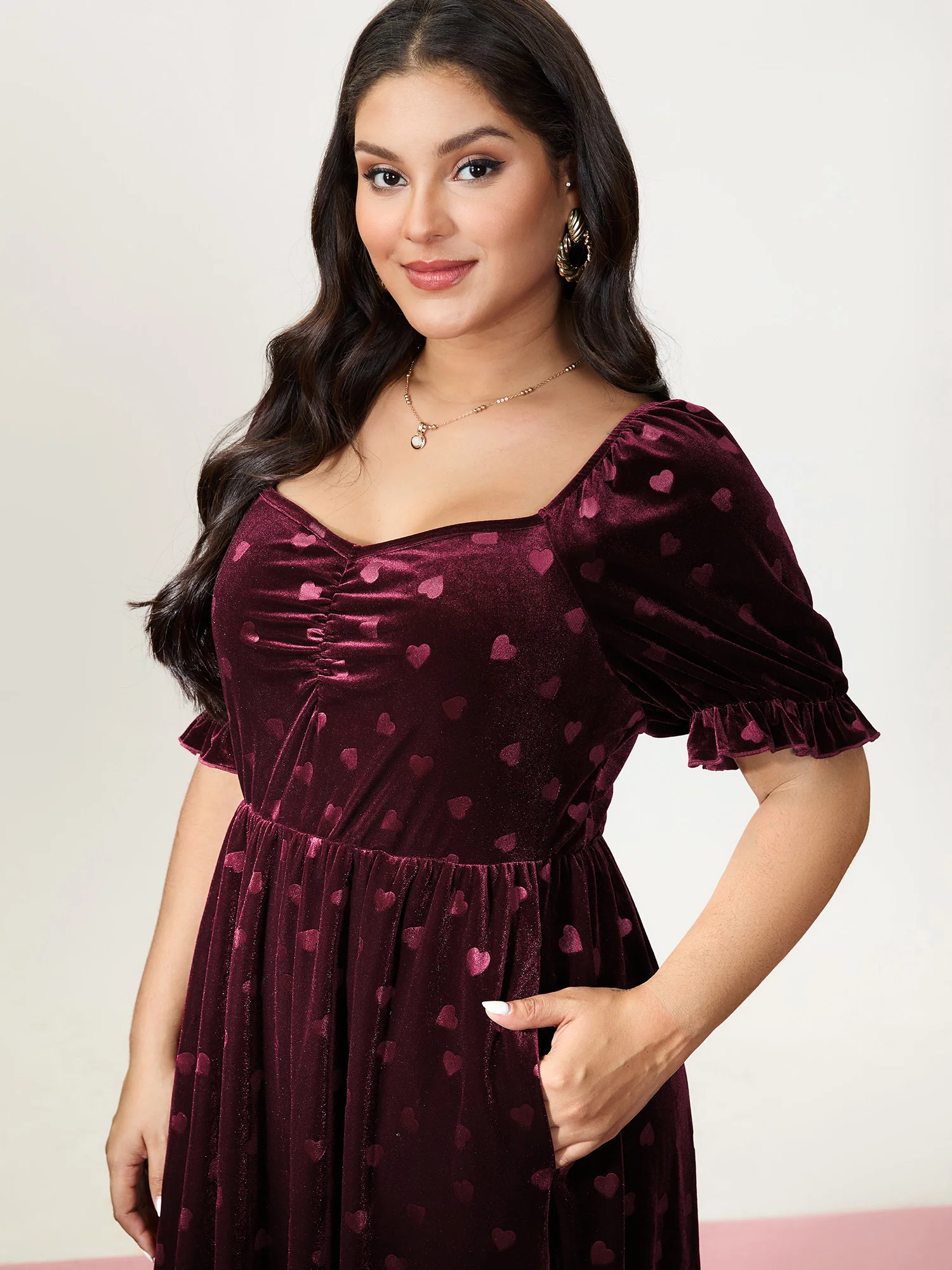 Velvet Heart Print Puff Sleeve Mini Dress - Image 2