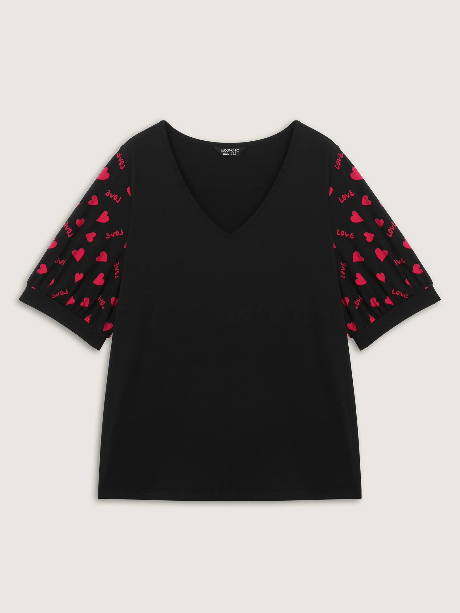 Heart Print Stretchy V-Neck T-Shirt - Image 6