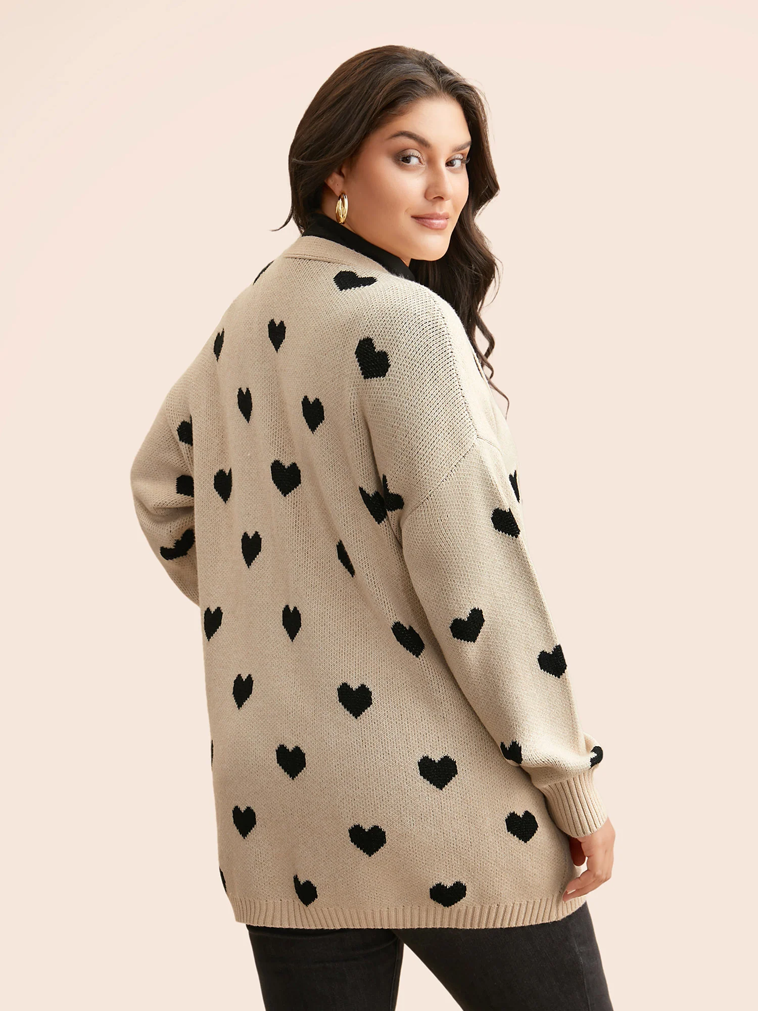 Heart-shaped Pattern Patch Pocket Cardigan - Image 2