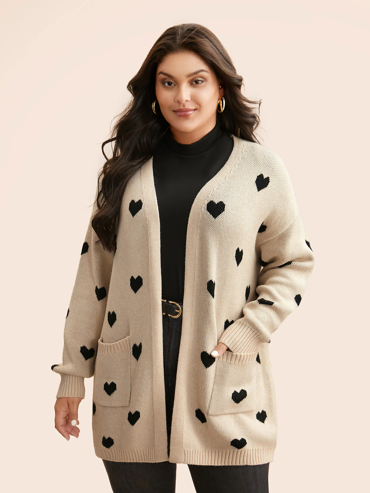 Heart-shaped Pattern Patch Pocket Cardigan - Image 3