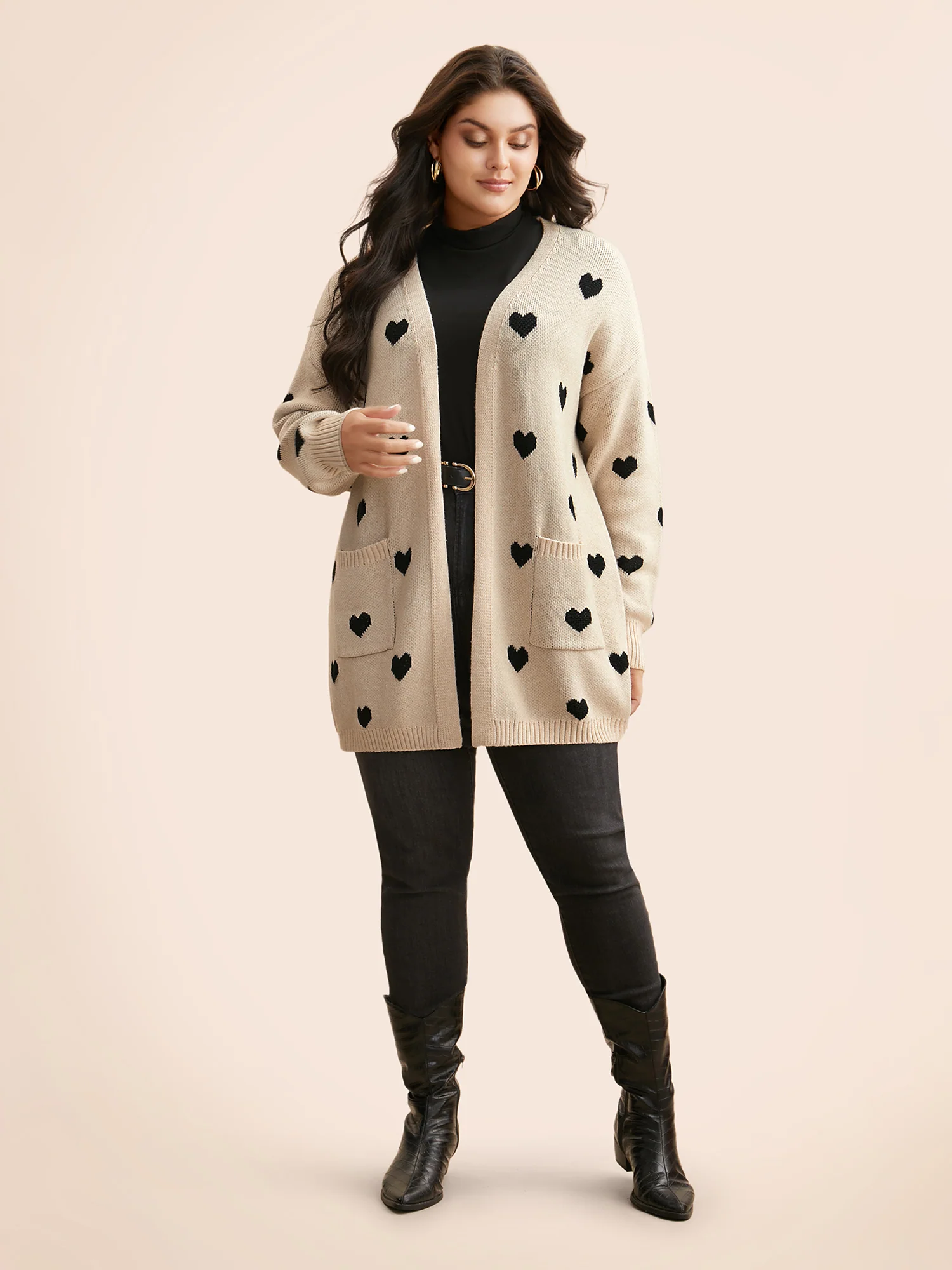 Heart-shaped Pattern Patch Pocket Cardigan - Image 4