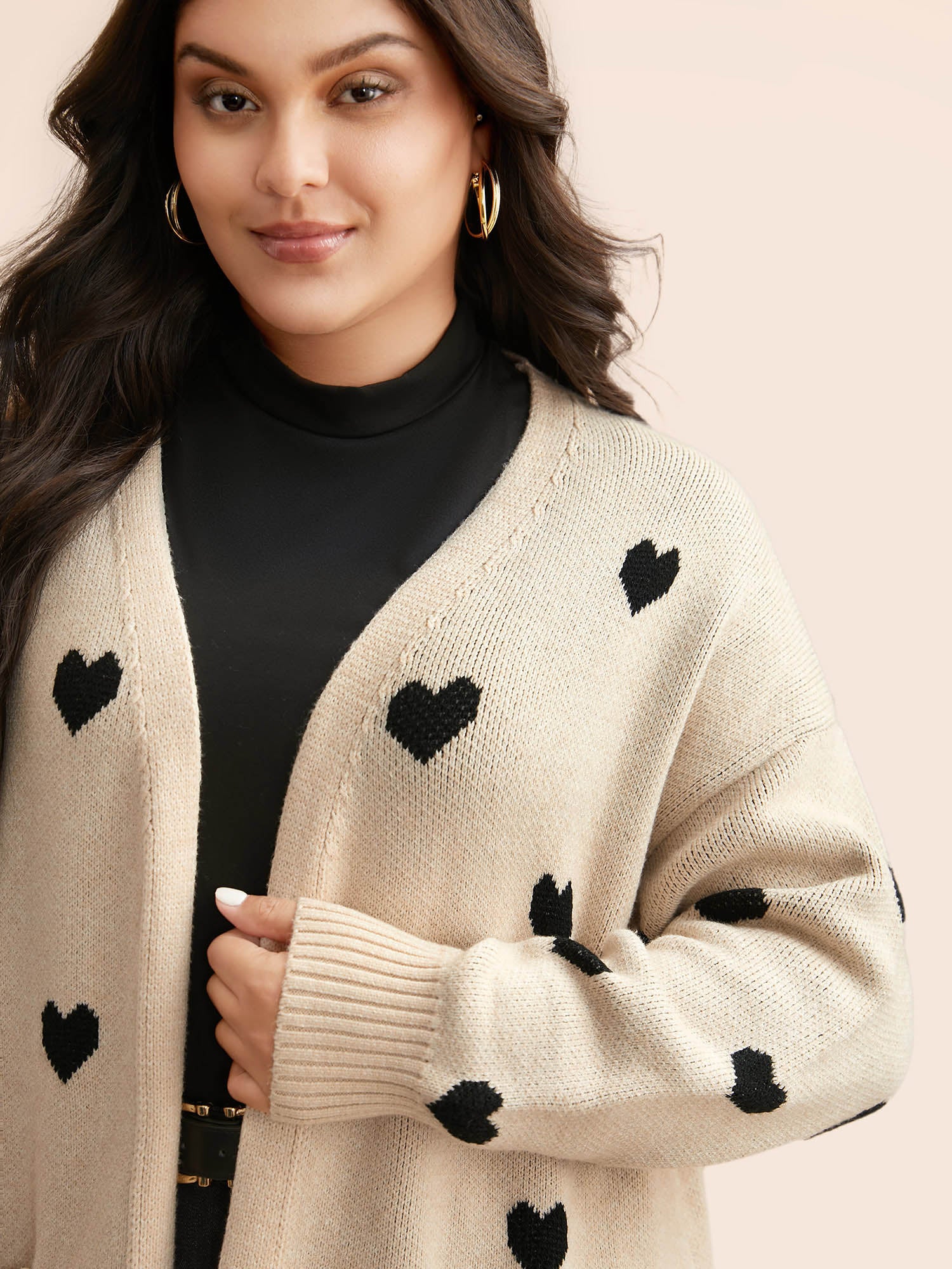 Heart-shaped Pattern Patch Pocket Cardigan - Image 5