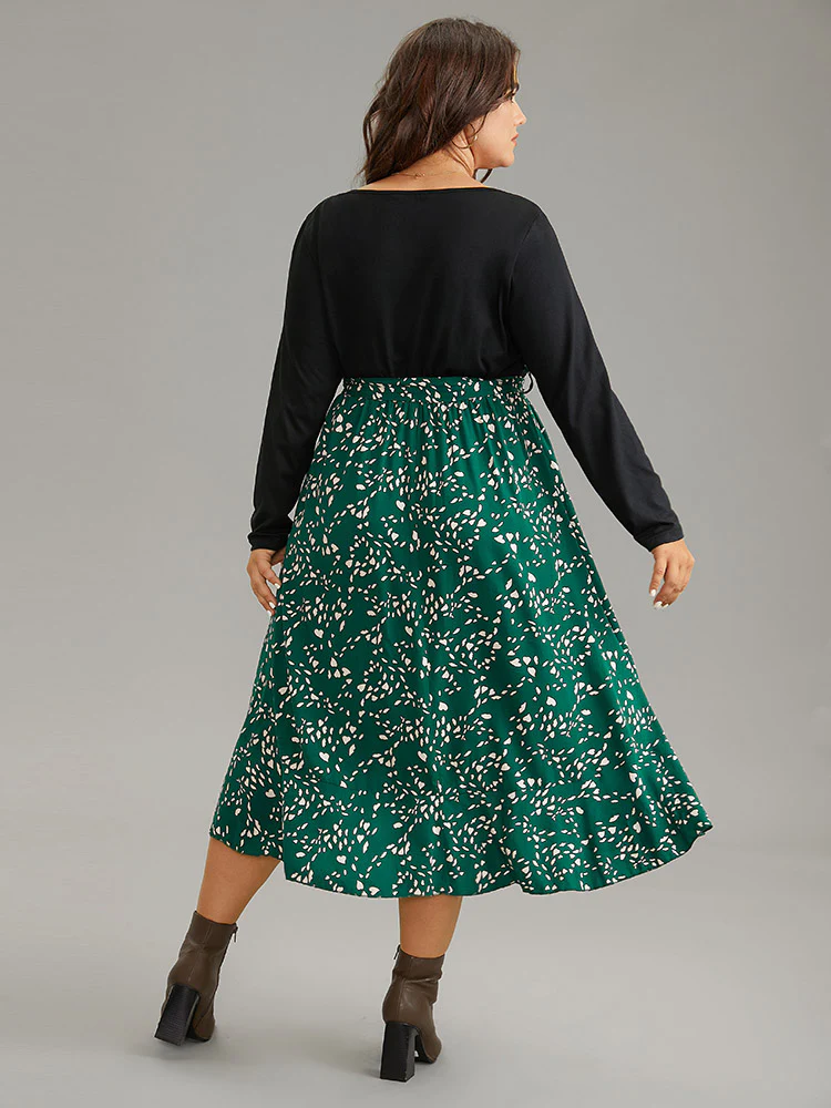 Heart Patchwork Square Neck Belted Arc Hem Dress - Image 2