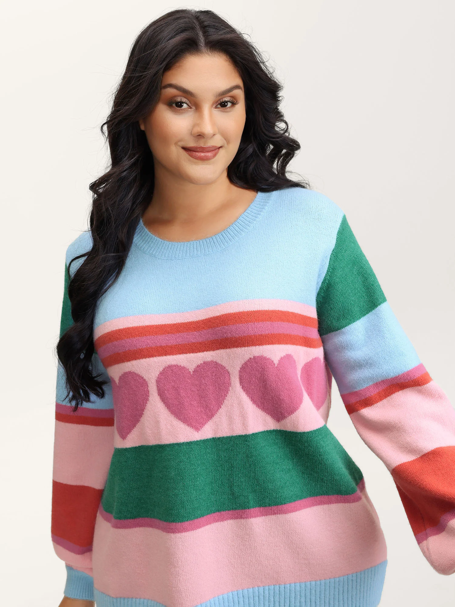 Heart Striped Print Jacquard Colorful Pullover - Image 2