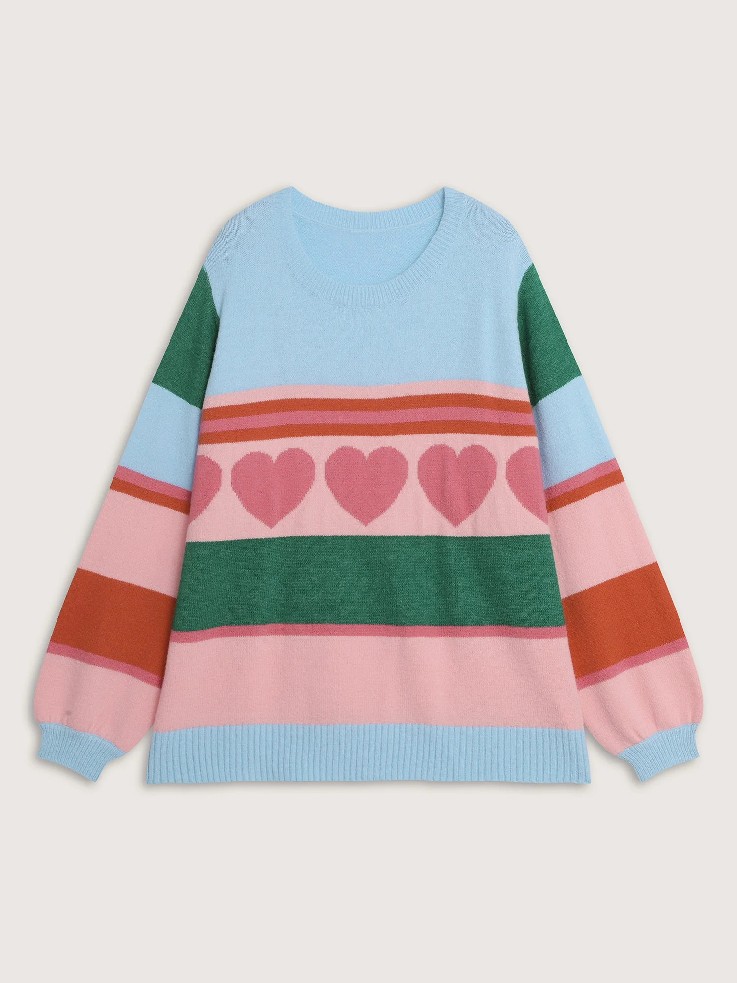 Heart Striped Print Jacquard Colorful Pullover - Image 7