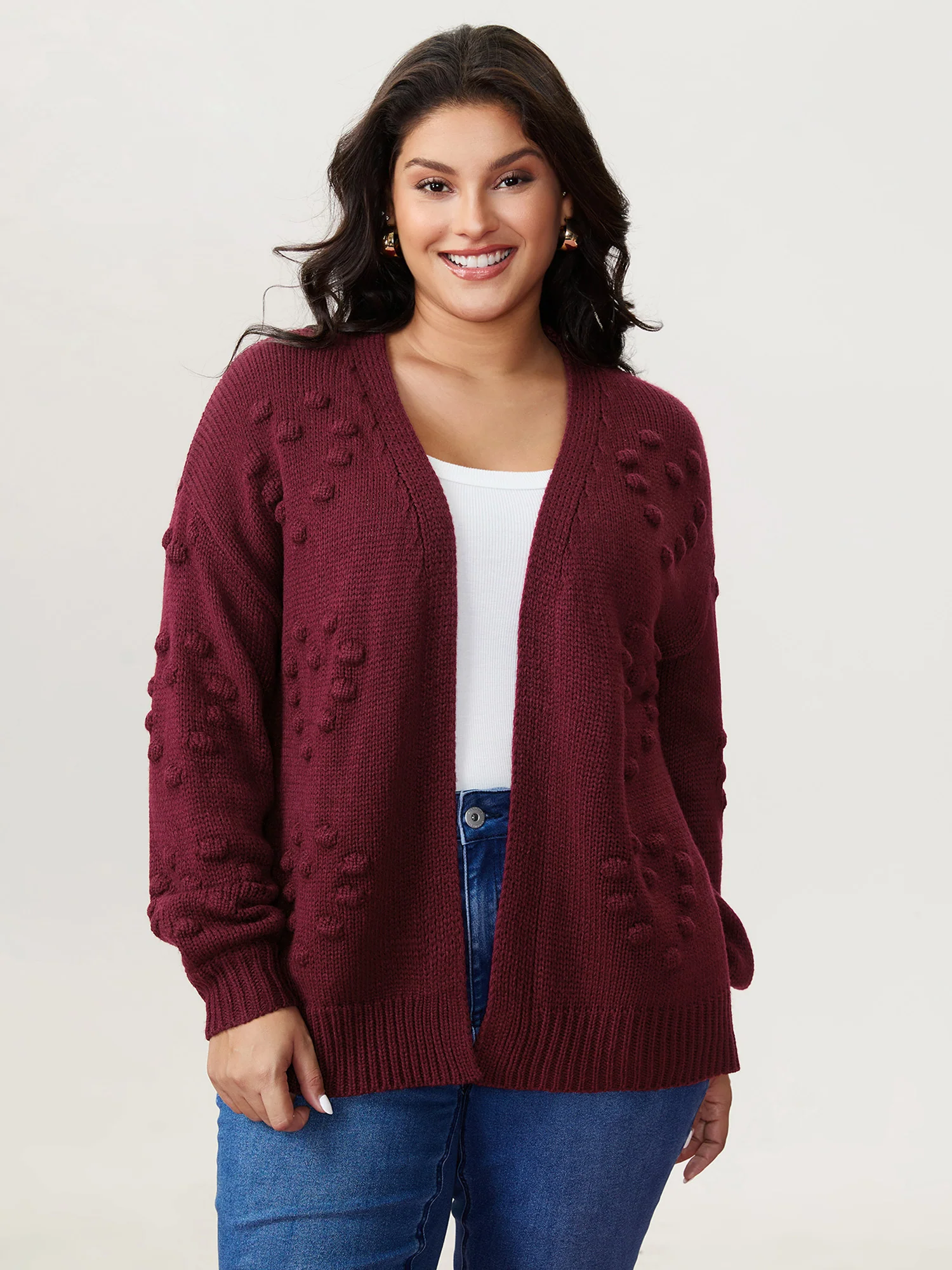 Heart Textured Lantern Sleeve Knit Cardigan - Image 2