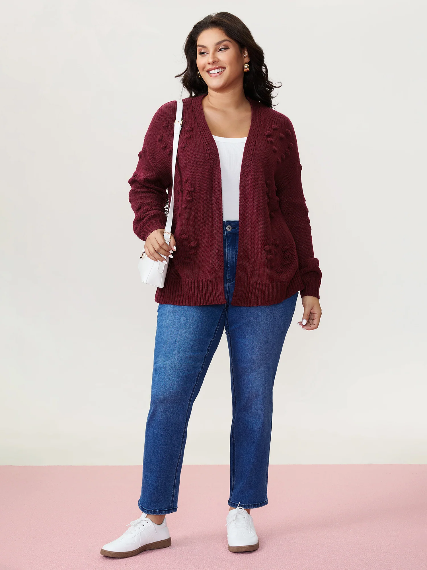 Heart Textured Lantern Sleeve Knit Cardigan - Image 3