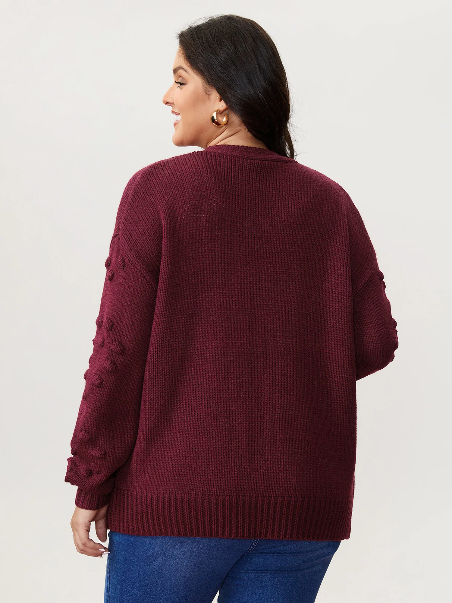 Heart Textured Lantern Sleeve Knit Cardigan - Image 4