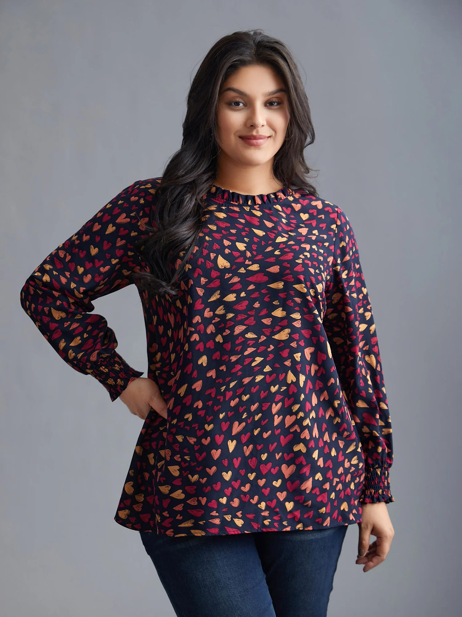 Hearts All Over Ruffled Neckline Blouse - Image 3