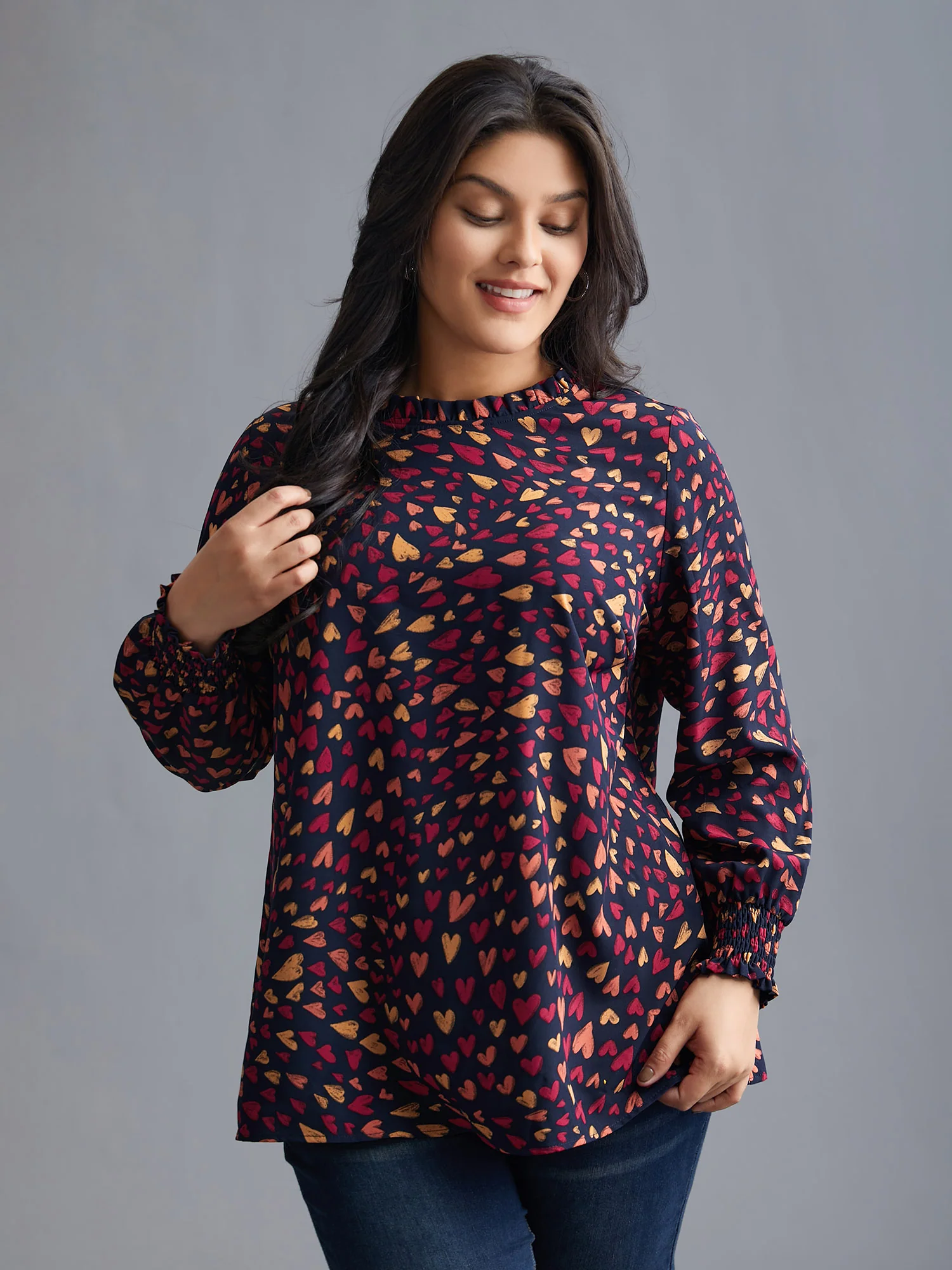 Hearts All Over Ruffled Neckline Blouse - Image 4