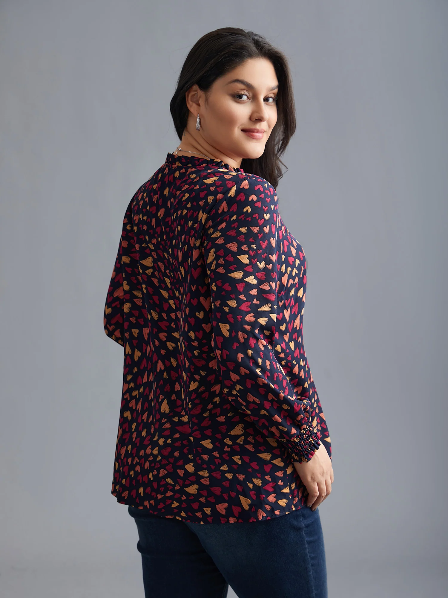 Hearts All Over Ruffled Neckline Blouse - Image 5