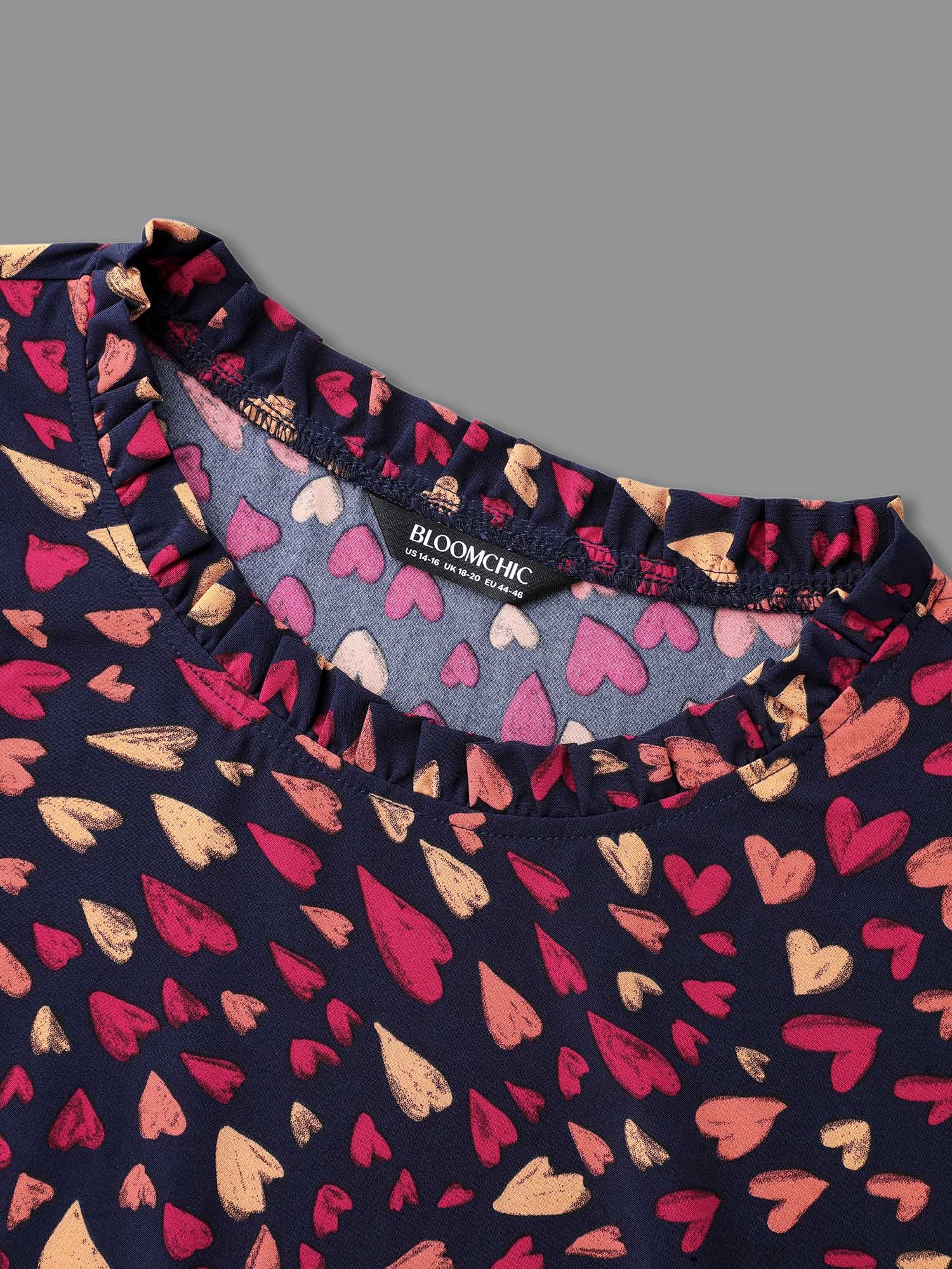 Hearts All Over Ruffled Neckline Blouse - Image 6