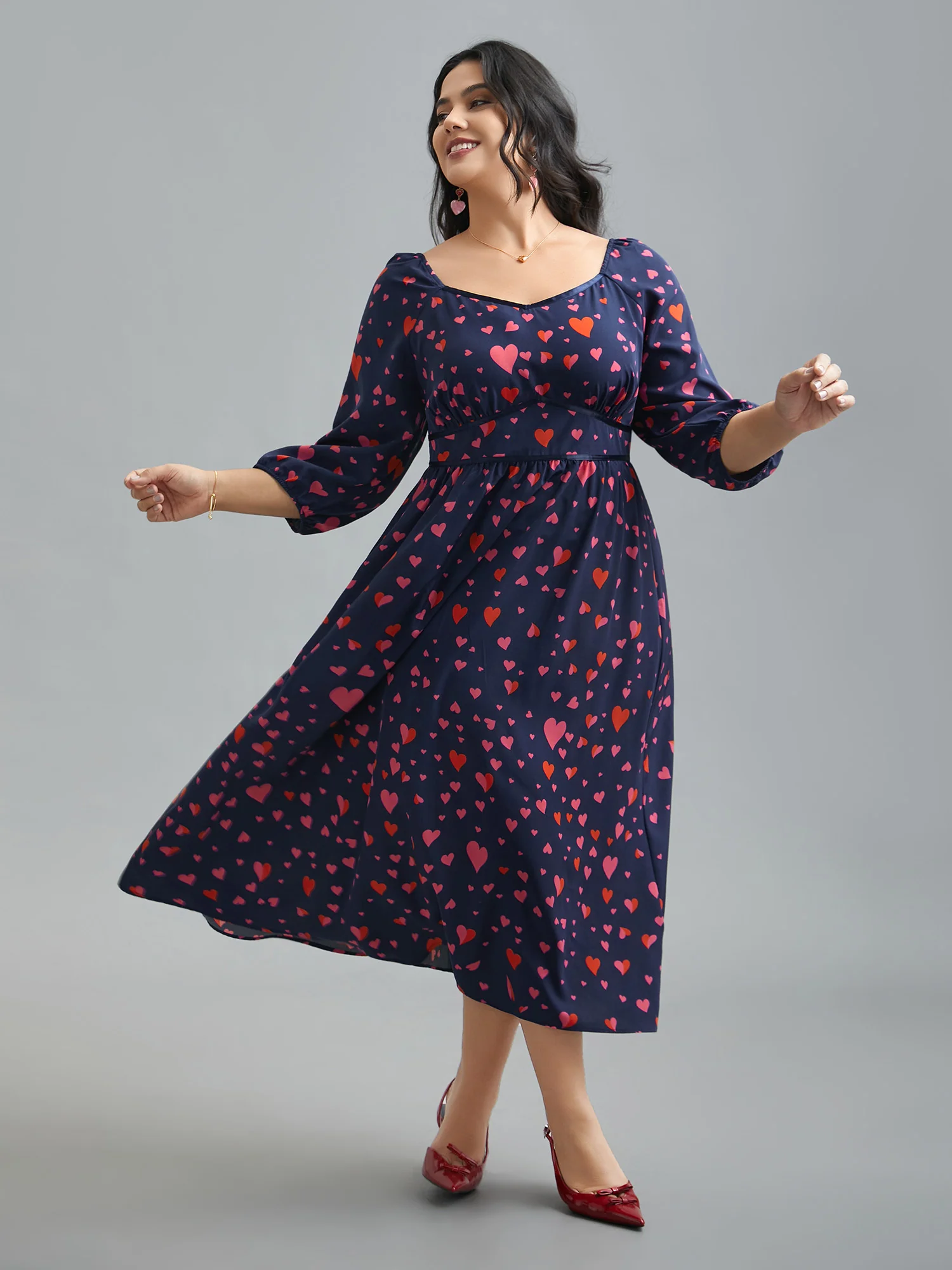 Hearts Print Contrast Webbing Pocket Dress - Image 3