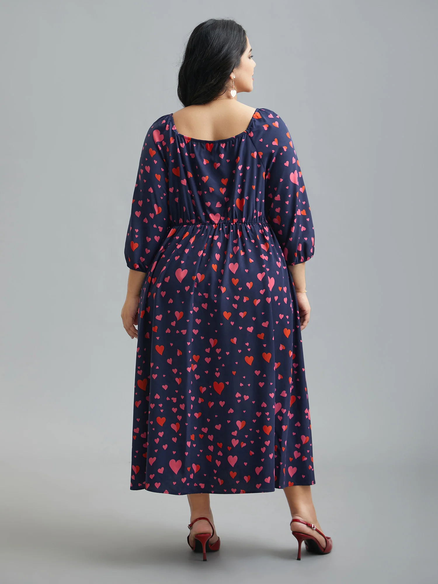 Hearts Print Contrast Webbing Pocket Dress - Image 4