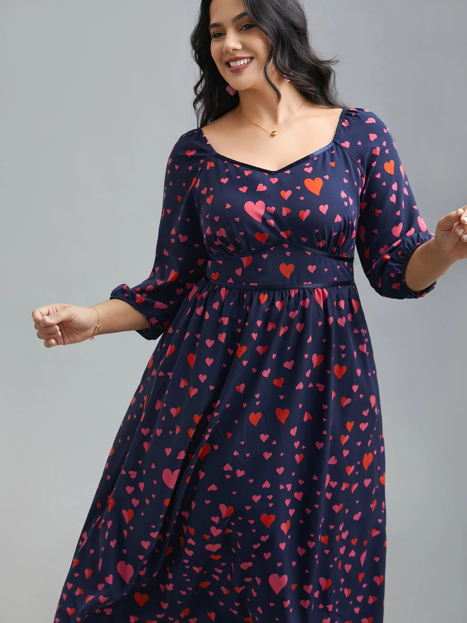 Hearts Print Contrast Webbing Pocket Dress - Image 5