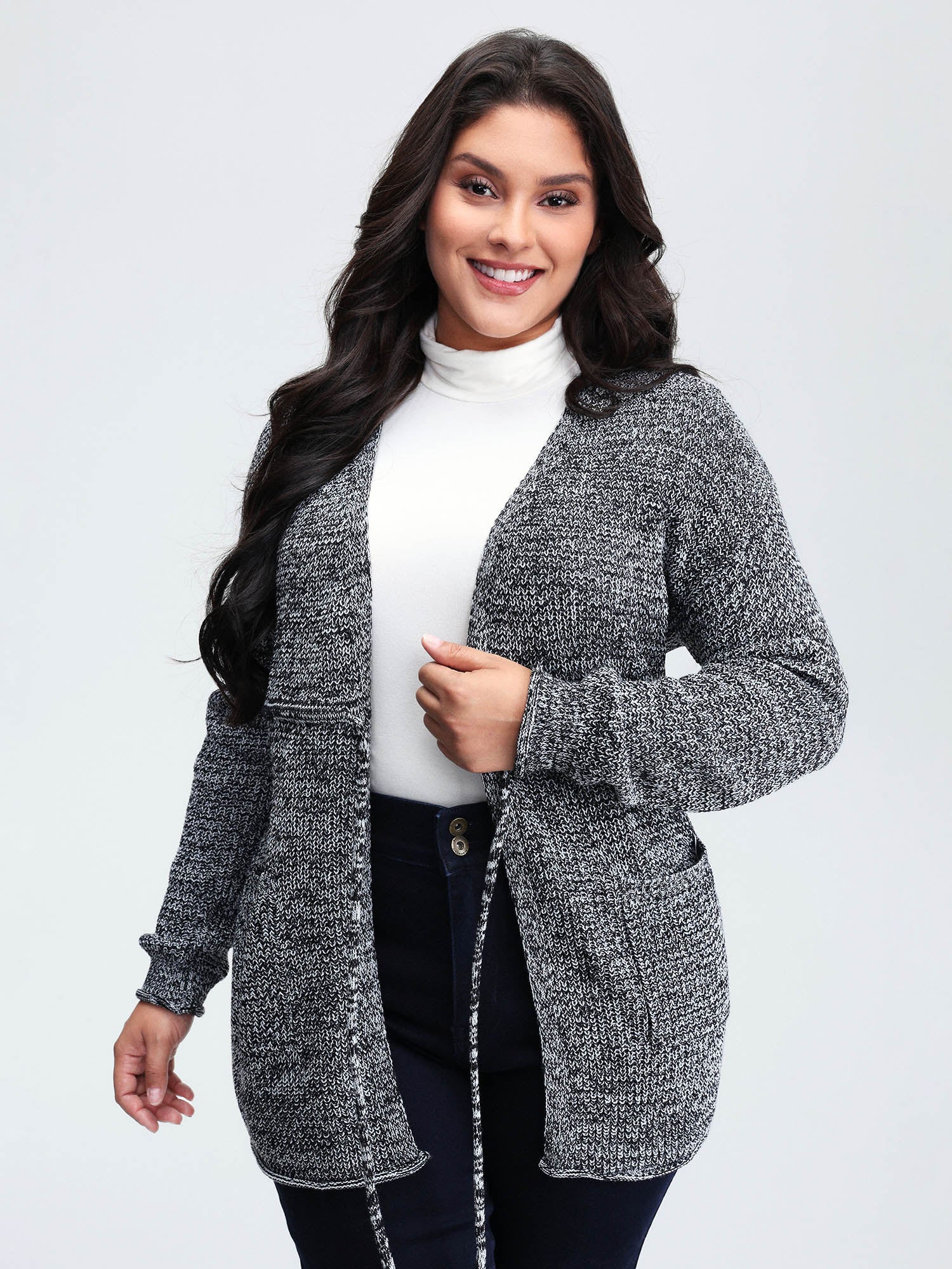 Heather Adjustable Waist Drawstring Knit Cardigan - Image 2