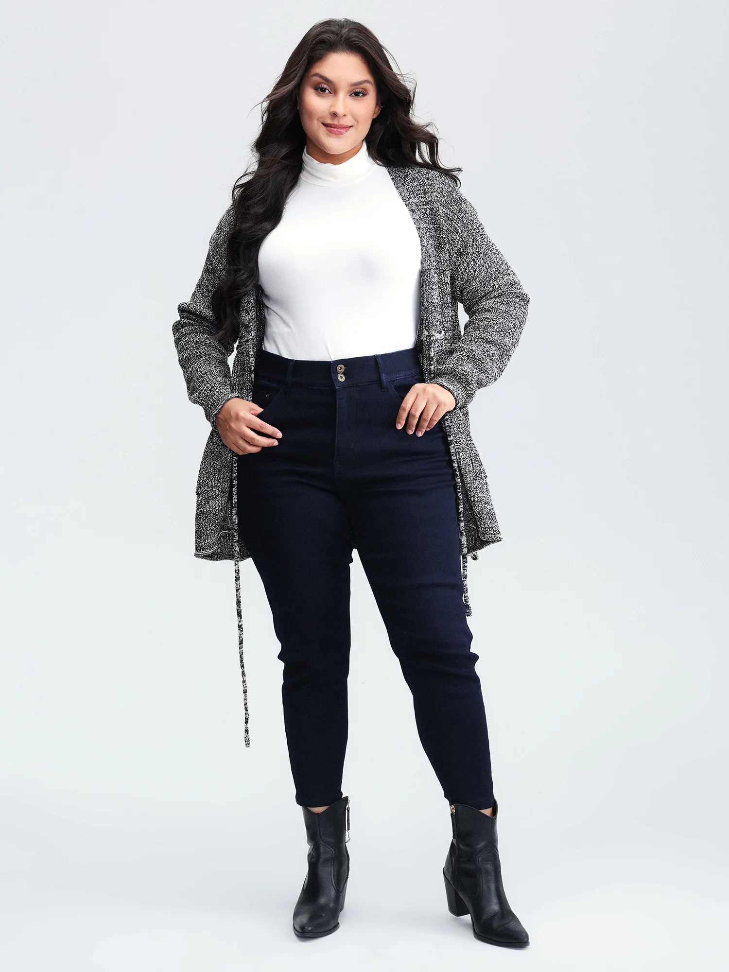 Heather Adjustable Waist Drawstring Knit Cardigan - Image 3