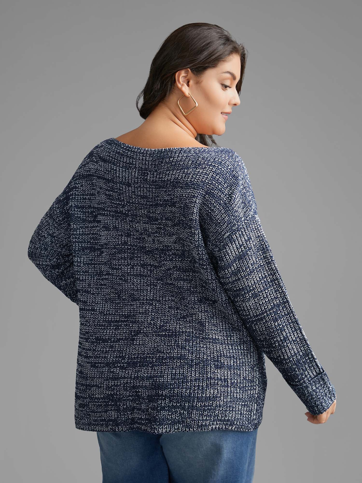 Heather Boat Neck Drop Shoulder Sleeve Pullover - Image 3