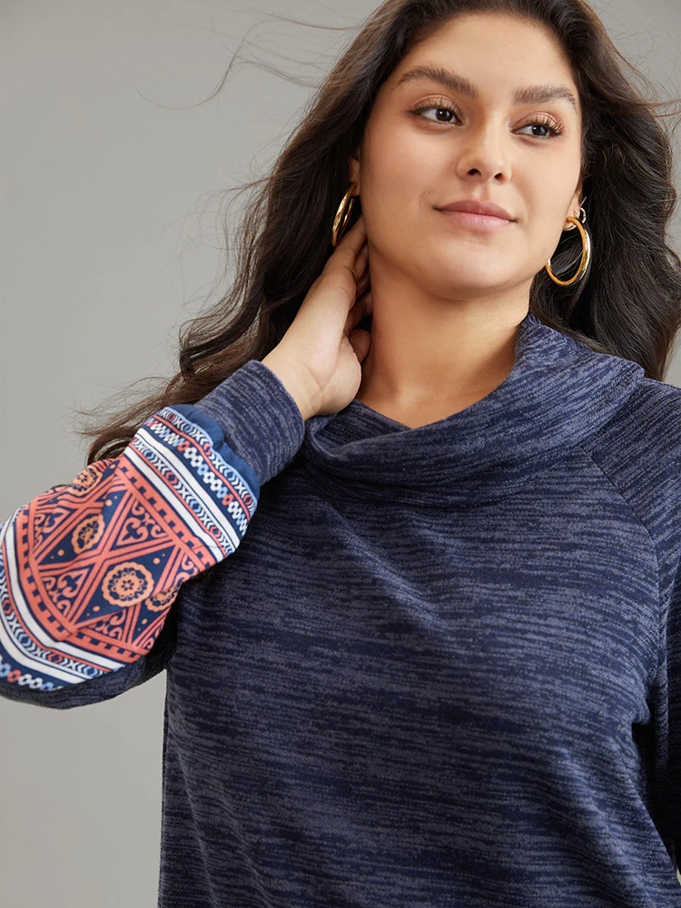 Heather Boho Print Raglan Sleeve Turtleneck Sweatshirt - Image 5