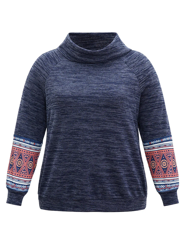 Heather Boho Print Raglan Sleeve Turtleneck Sweatshirt - Image 6