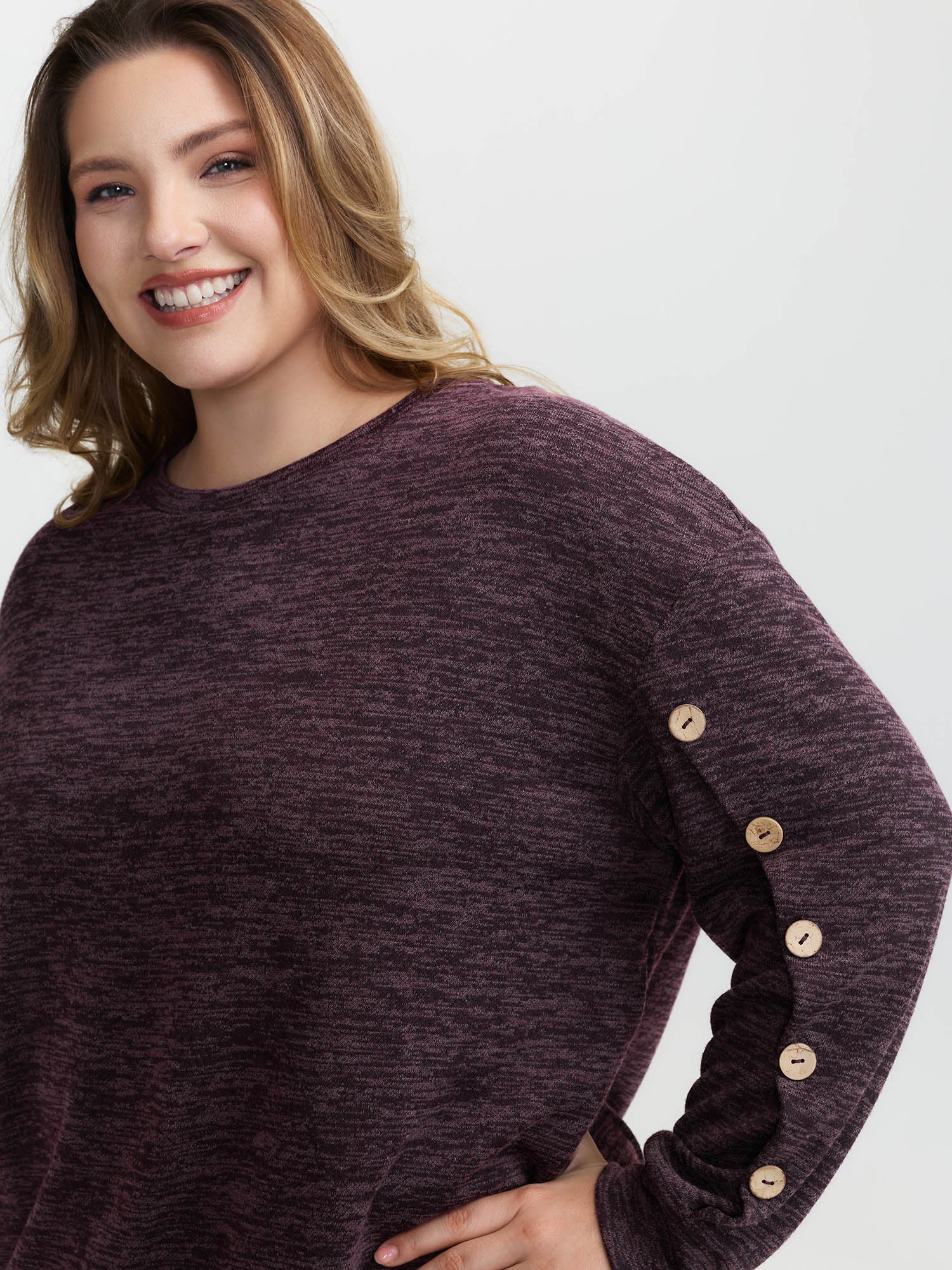 Heather Button Detail Overlap Sleeve Sweatshirt - Image 2