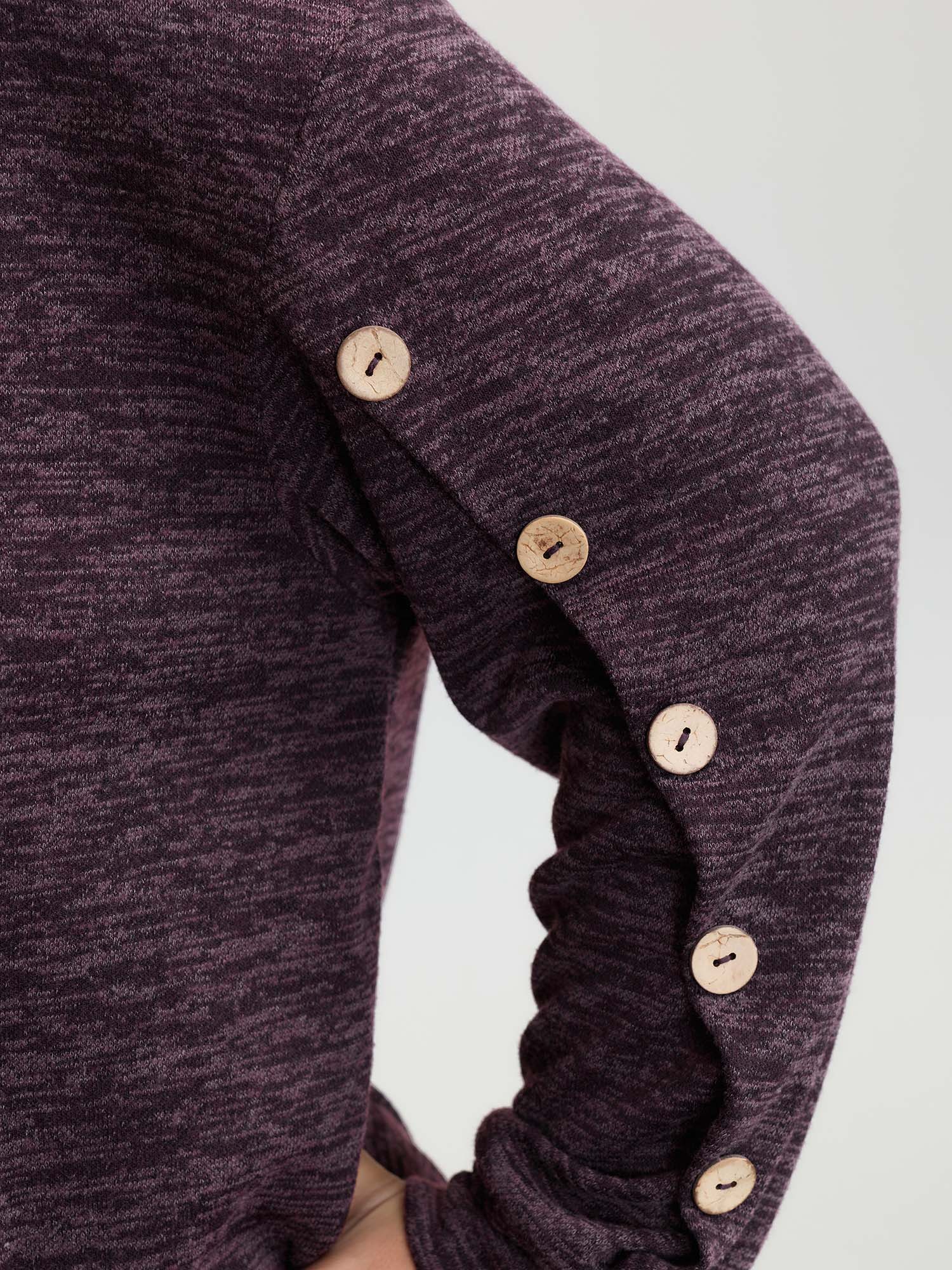 Heather Button Detail Overlap Sleeve Sweatshirt - Image 4