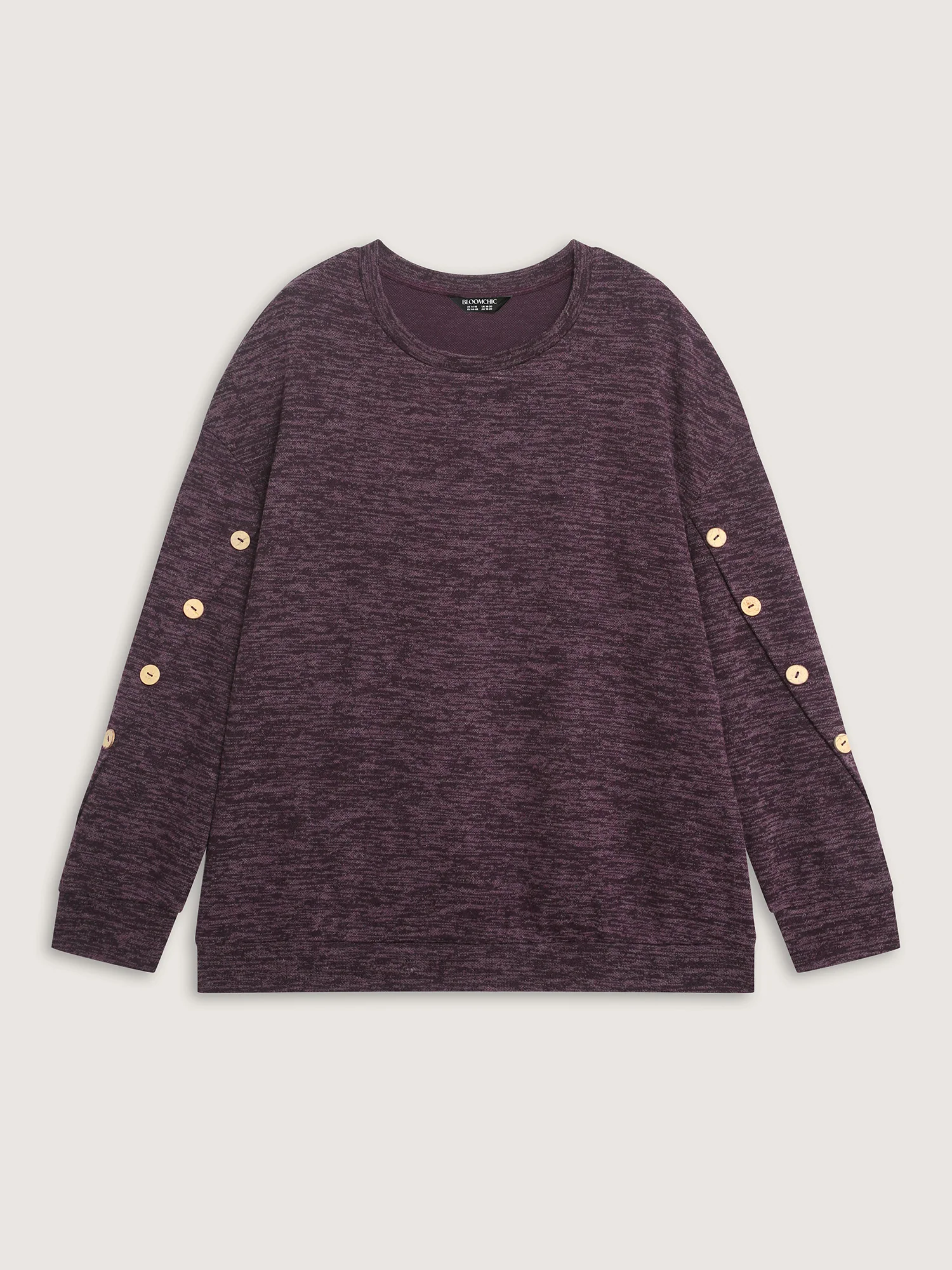 Heather Button Detail Overlap Sleeve Sweatshirt - Image 8