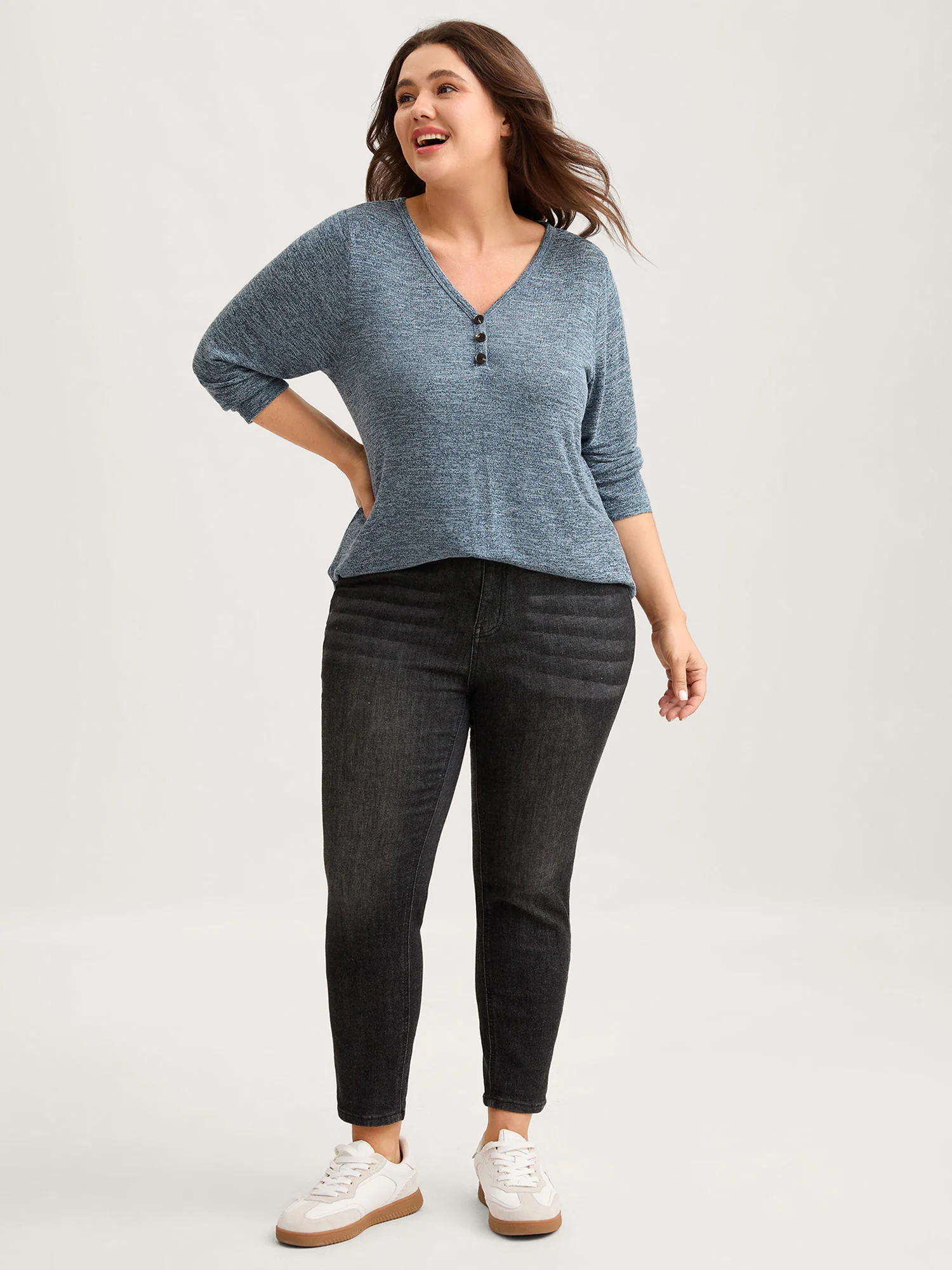 Heather Button Up Long Sleeve T-shirt - Image 10