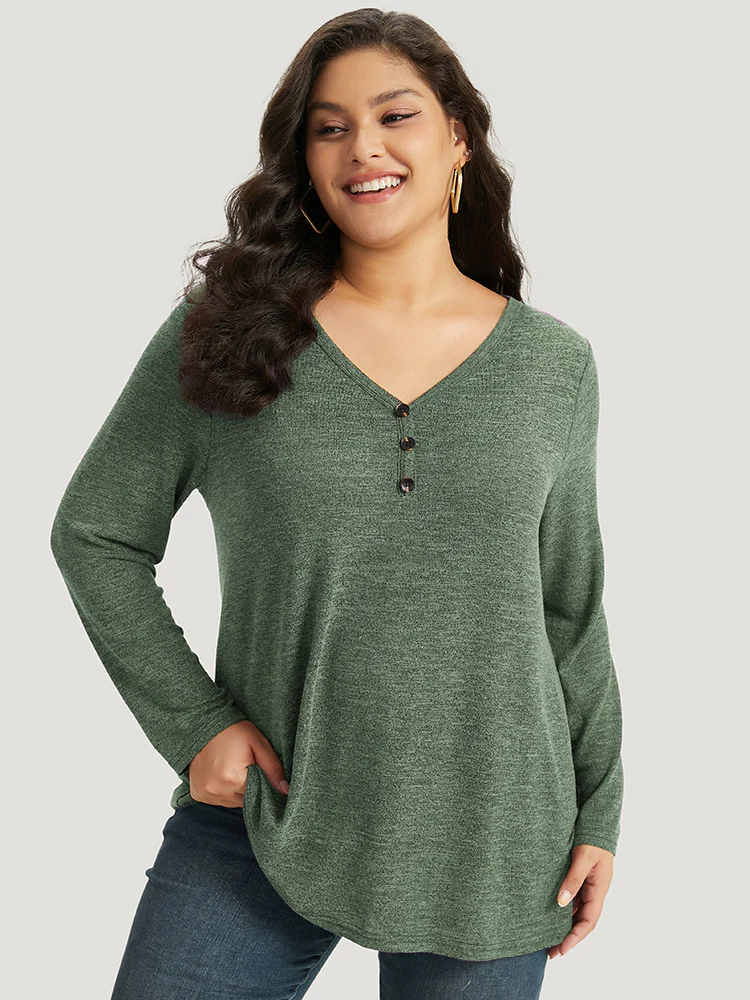 Heather Button Up Long Sleeve T-shirt - Image 2